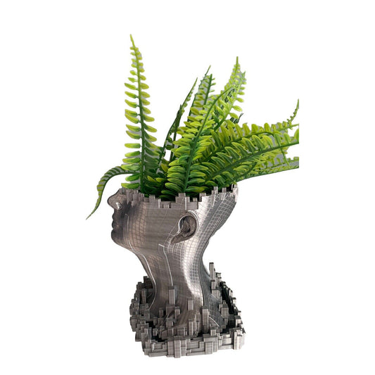 3D Pixel Printed Head Planter Drip Tray Vase Pot Female Face Art Deco Home Decor