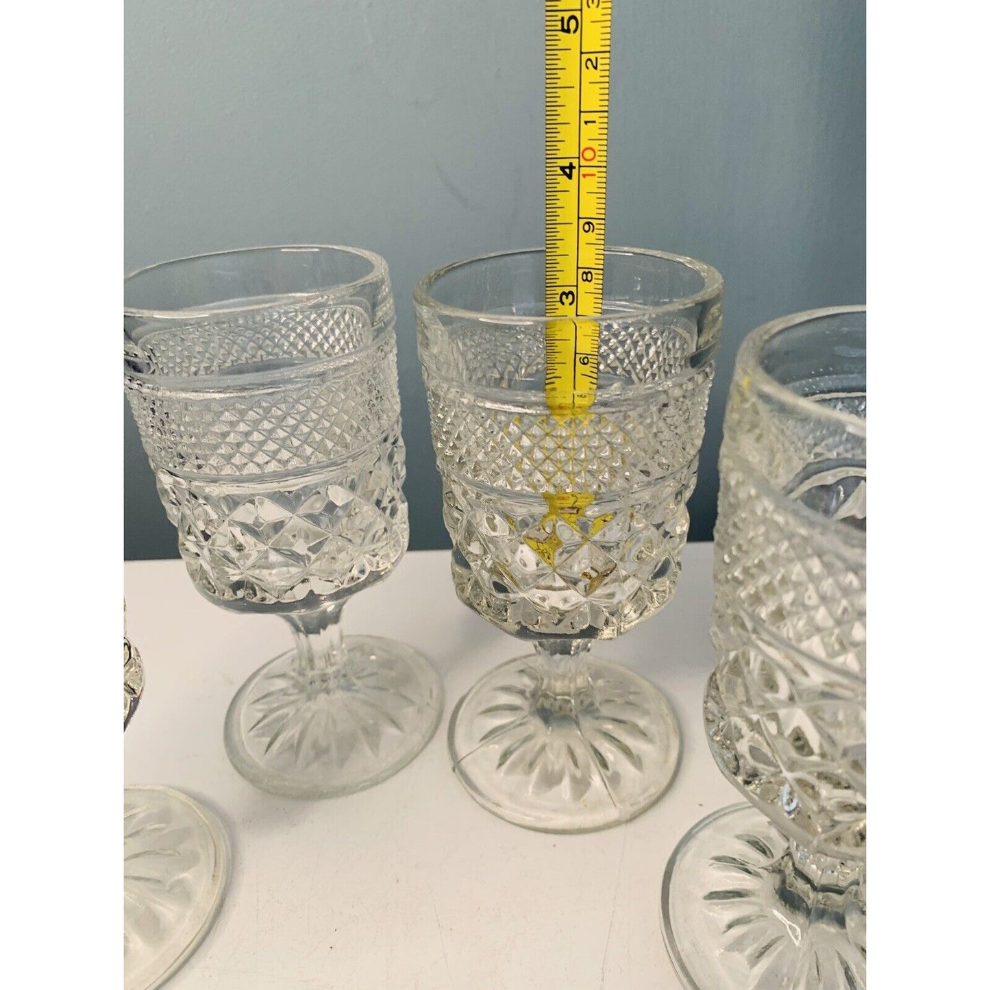 4 Anchor Hocking Wexford 5.5 oz Clear Rock Sharp Glasses Vintage Cut Glass 5.5”