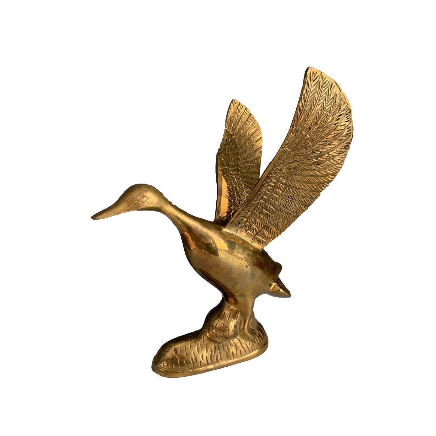 Vintage Solid Brass Taking Off Flying Duck Wings Up 14.75'' Tall