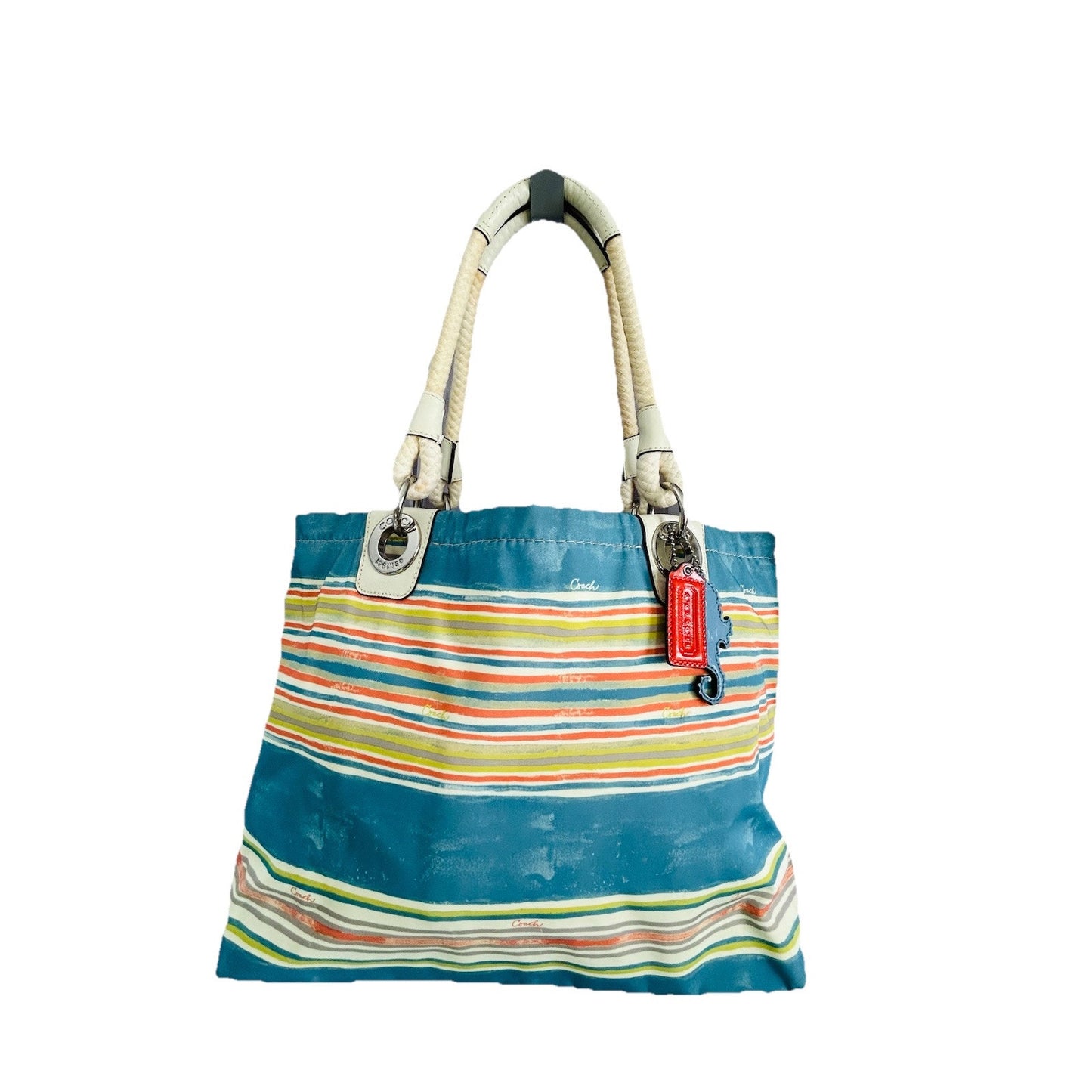 COACH Nautical East West Beach Tote Bag F16624 Sun Handbag Summer Purse Stripe