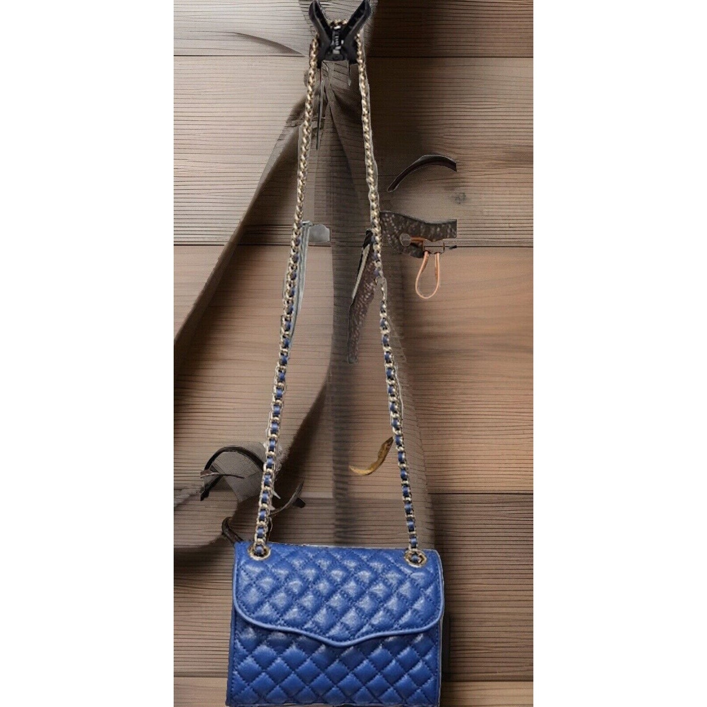 Rebecca Minkoff Quilted Chain Link Bag Blue Color Authentic Gold Chain Crossbody