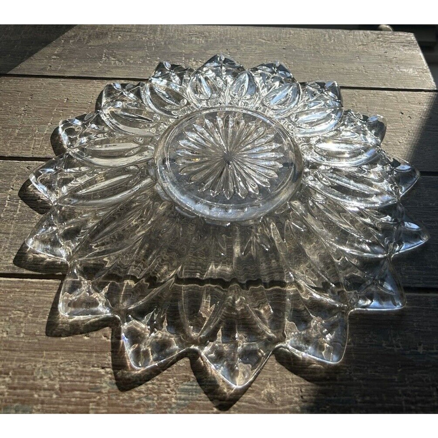 Vintage Federal Glass Petal Pattern Clear Glass Serving Bowl & Platter Flower