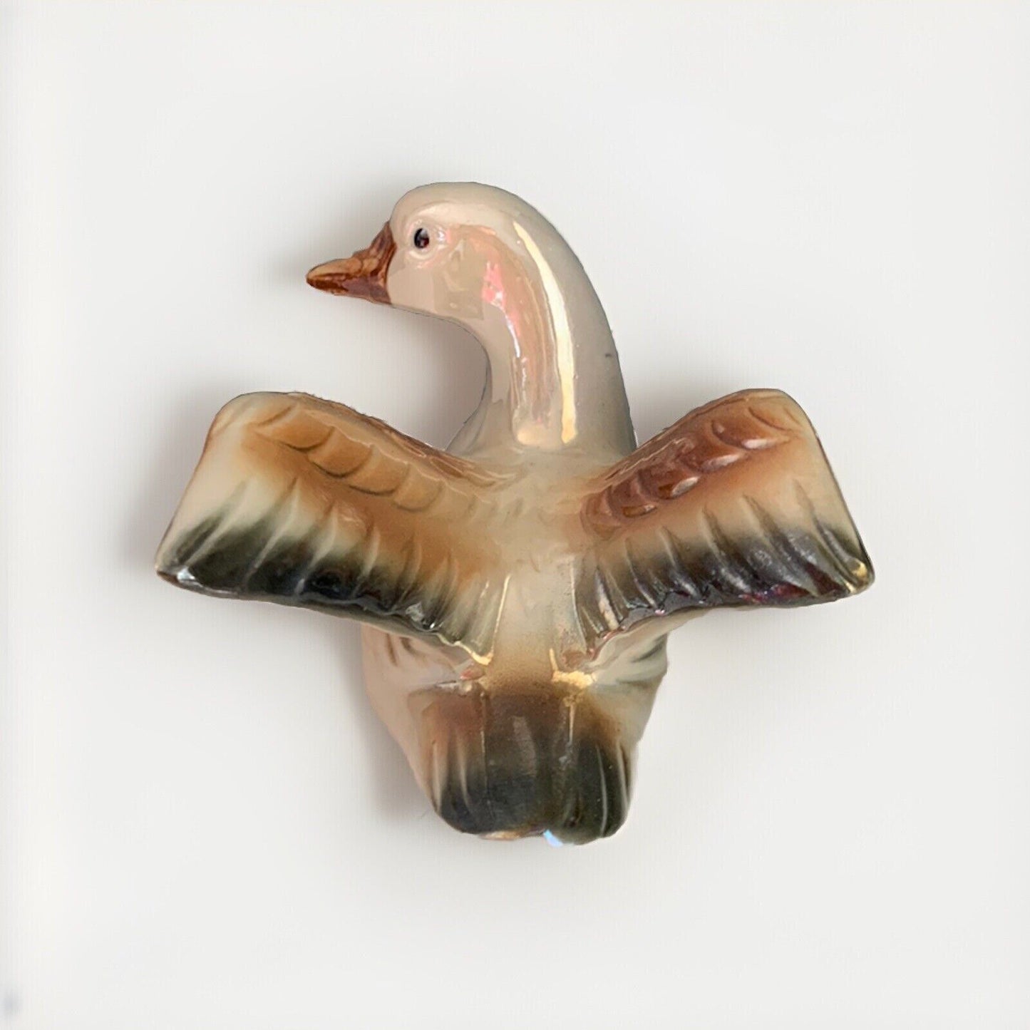 Ceramic Glazed White and Brown Duck Figure