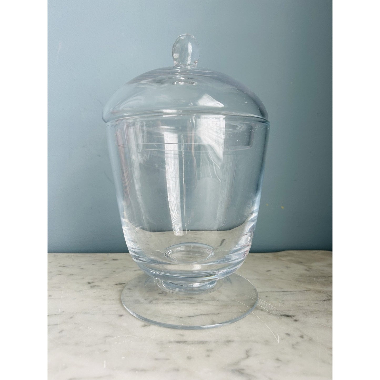 Apothecary Jar 10” Tall Clear Glass Footed Base Stem w/ Lid Top Heavy Solid