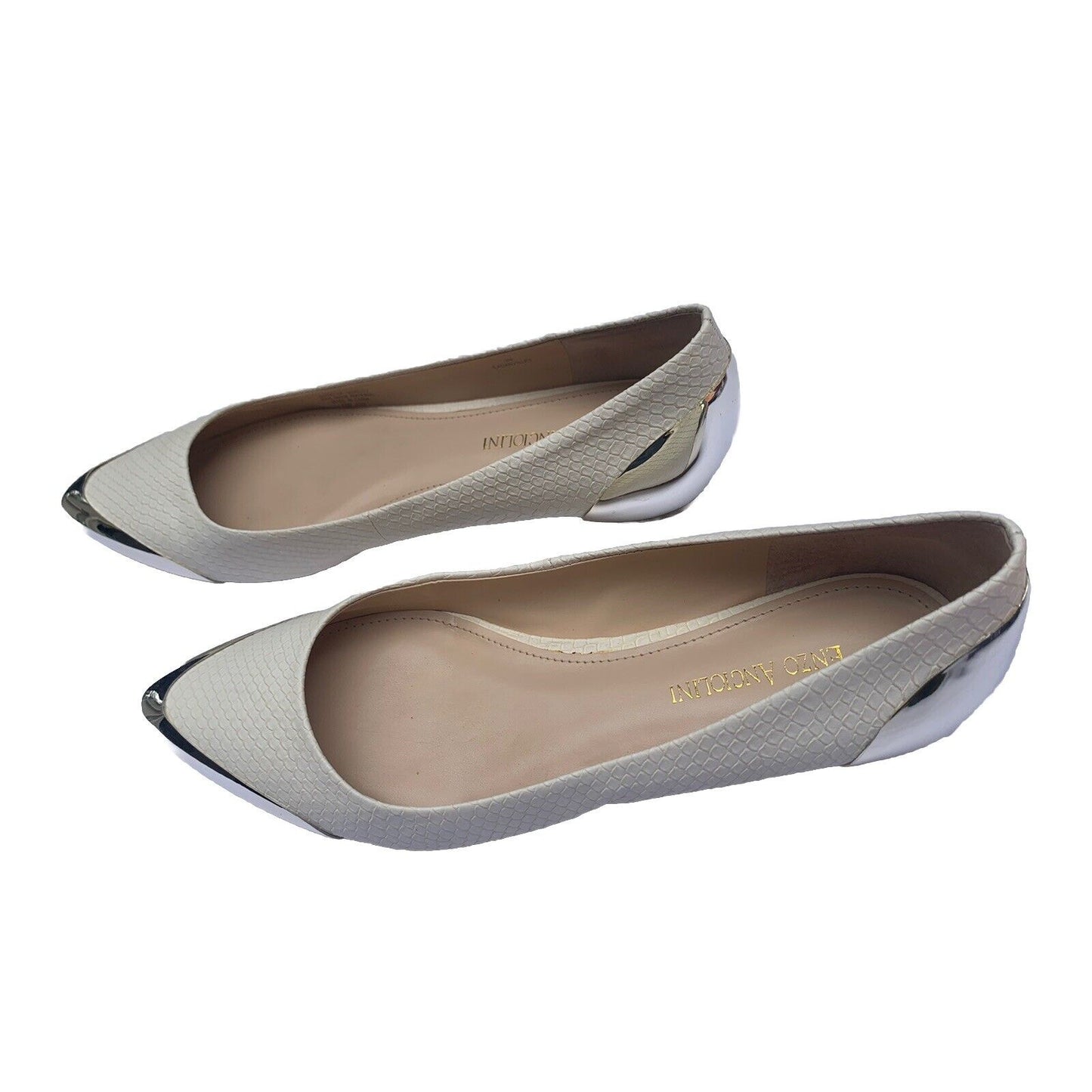 Enzo Angiolini Women’s Size 9 Shoes Slip On Pointed Toe Ivory And Metallic Gold