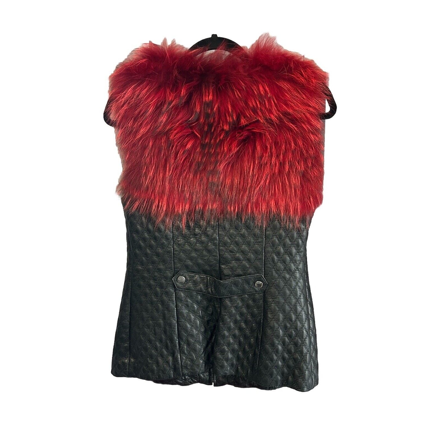 Women’s (M) Black Leather Vest Short Faux Fur Red Purchased in Europe Medium