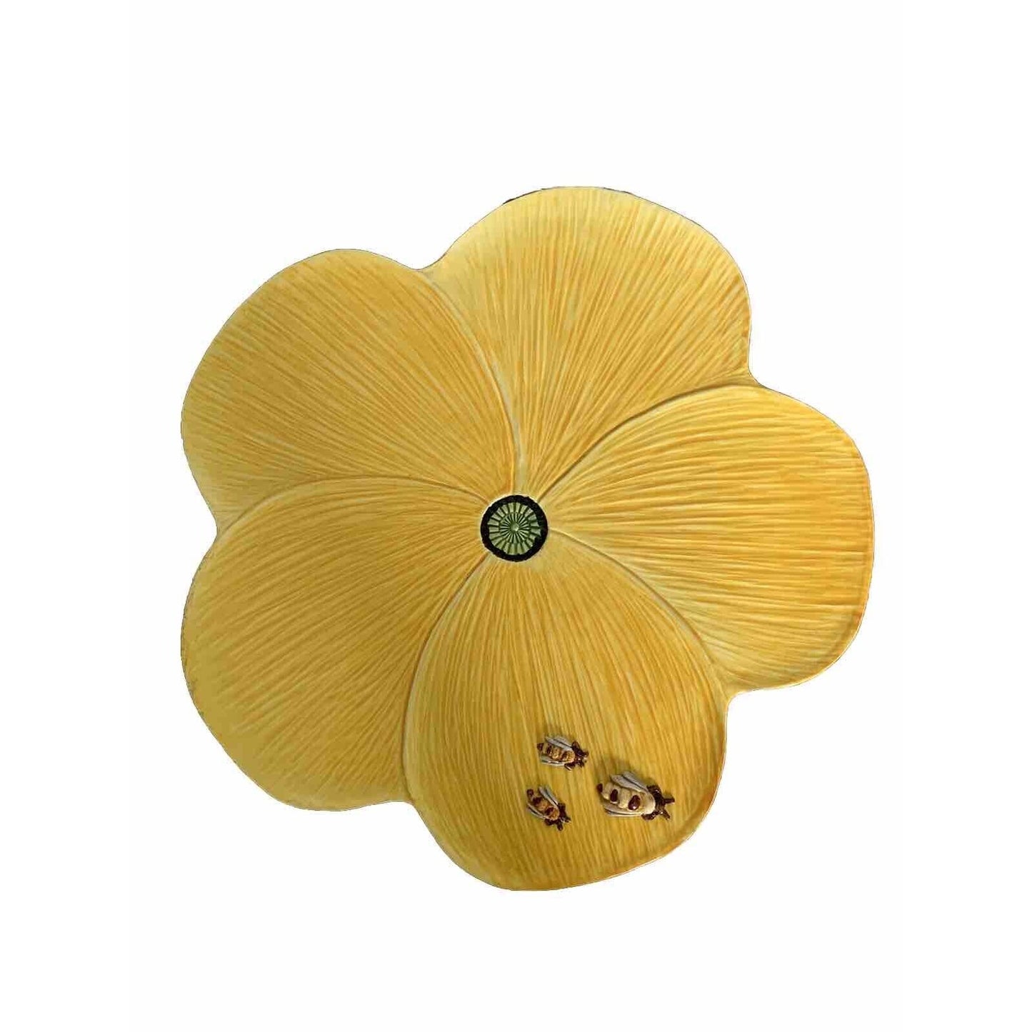 Vintage Italian Yellow Ceramic Flower Blossom Bees 3D Serving Tray