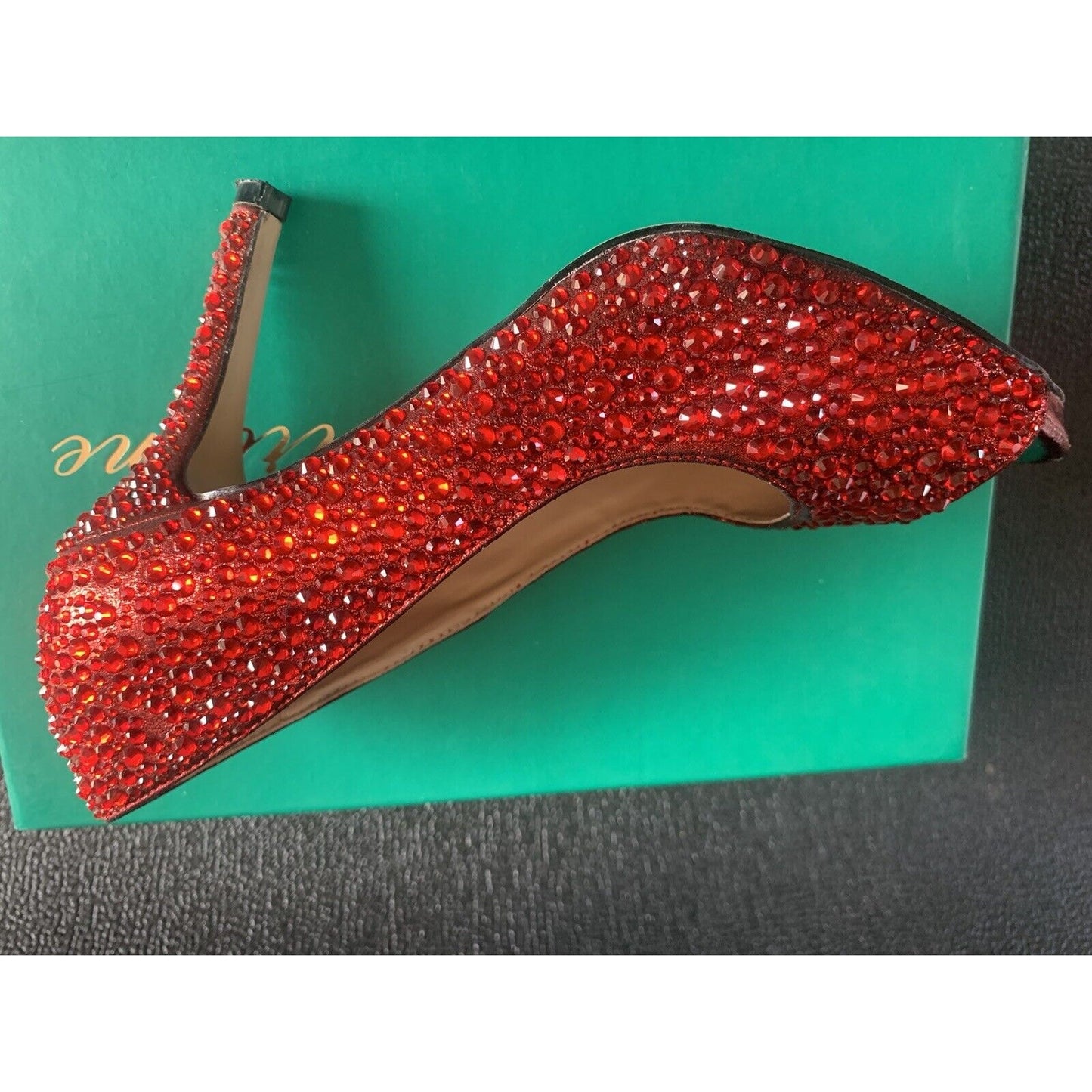 Lauren Lorraine Women's Bejewel Candy Red Heel Peep Toe Shoes Size 7