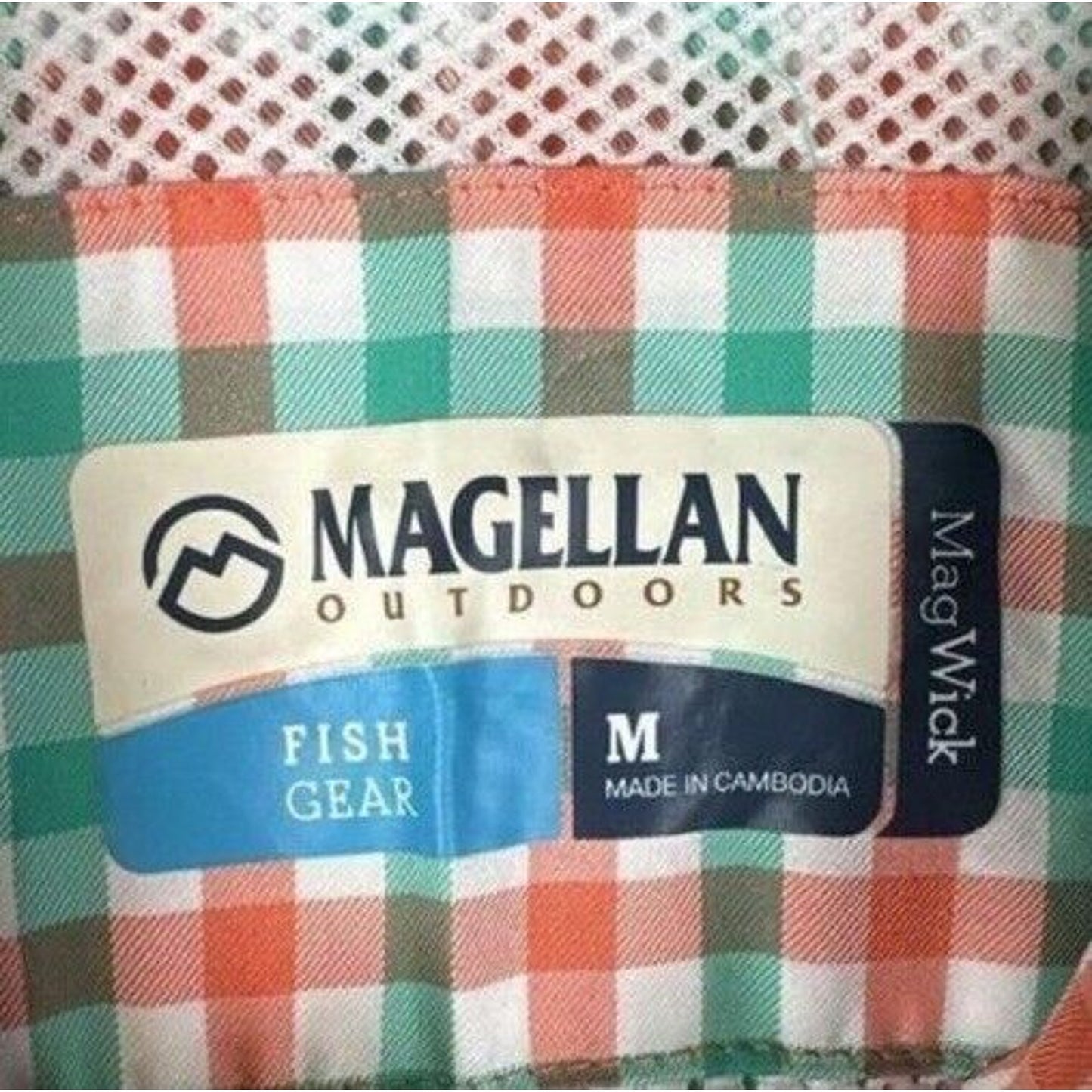 Magellan Size Medium Fishing Gear MagWick Short Sleeve Vented Shirt Plaid Orange