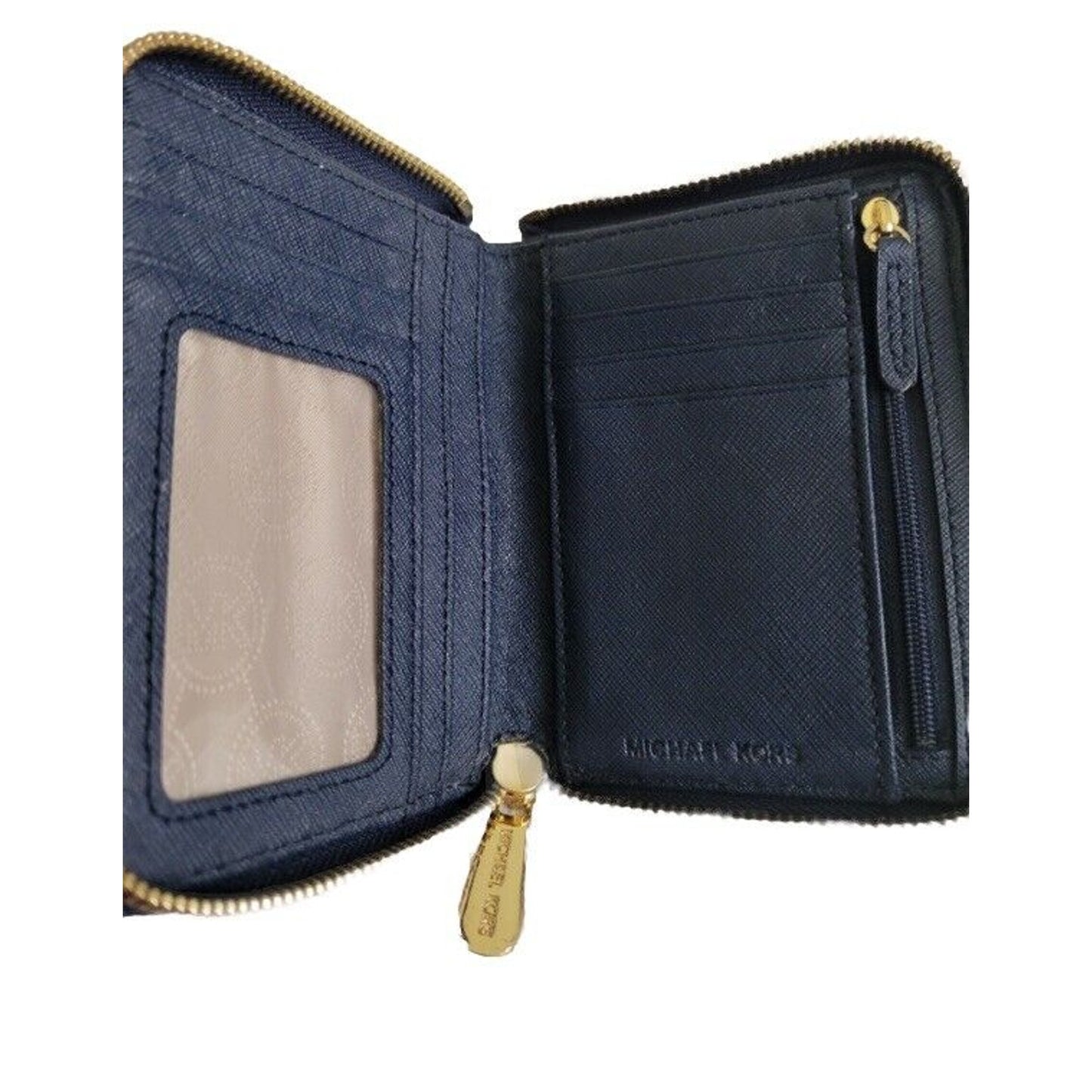 Michal Kors Navy Blue Wallet Gold Hardware Medium Size Zip Closure Jet Set