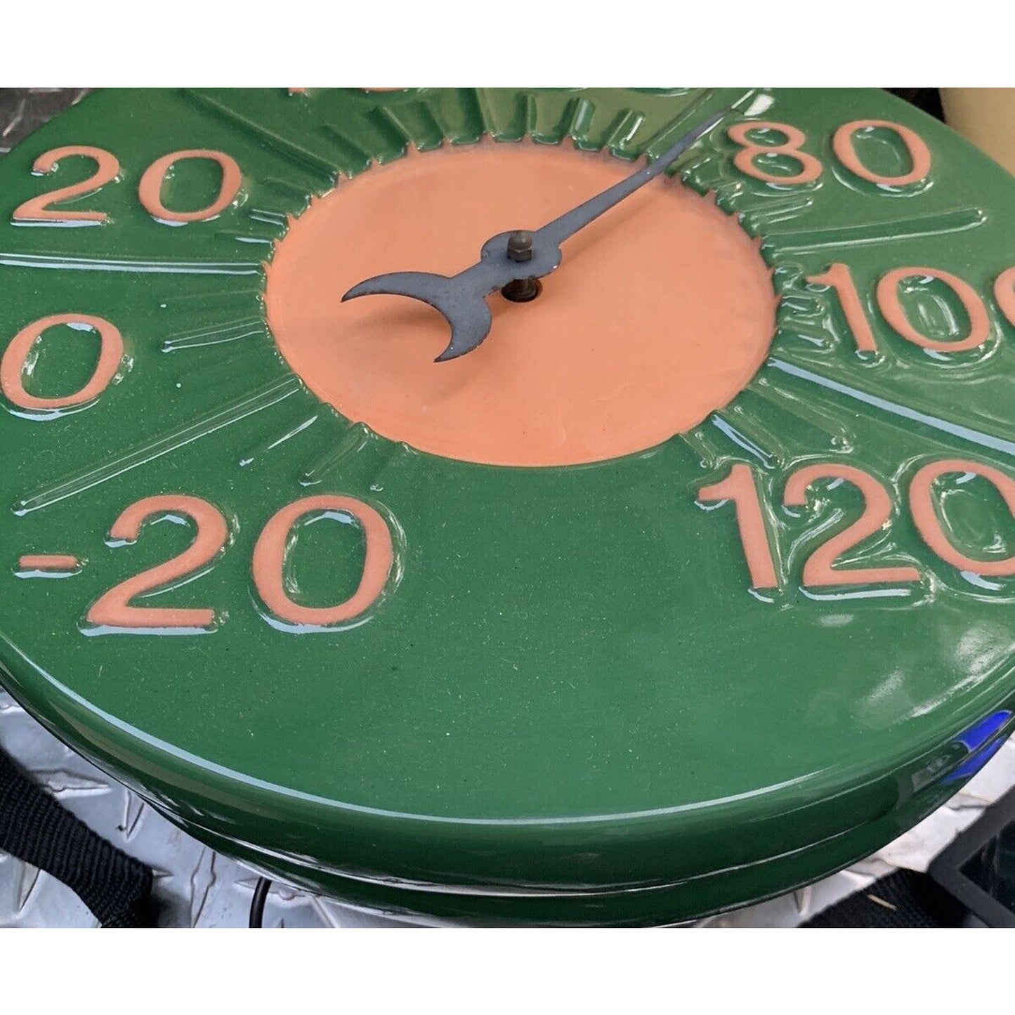 Vintage Ceramic Wall Clock & Thermometer Green Pink Red Unglazed Pottery 12.5” W