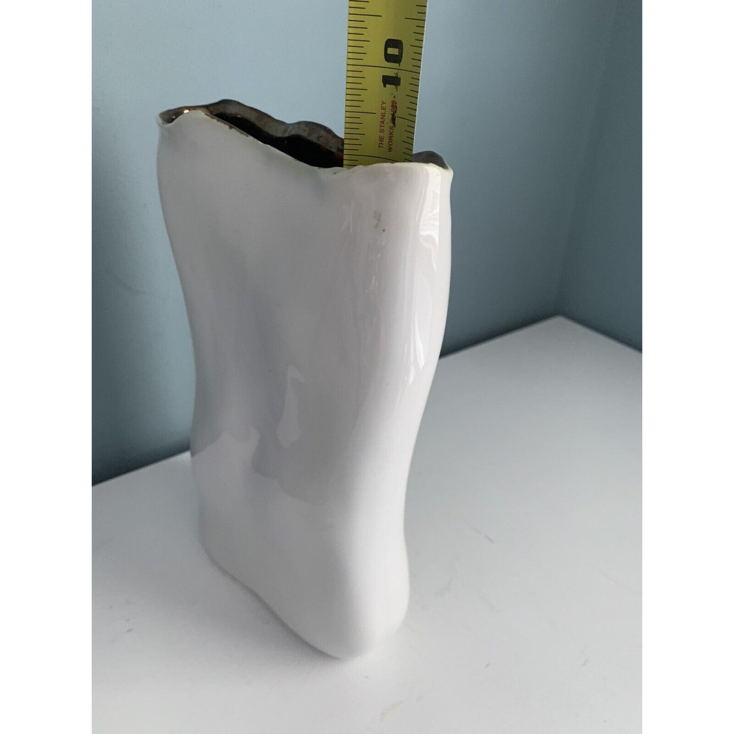 Modern White Vase Art Deco Oblong Unique Shape MCM Style 9” Statement Home Decor