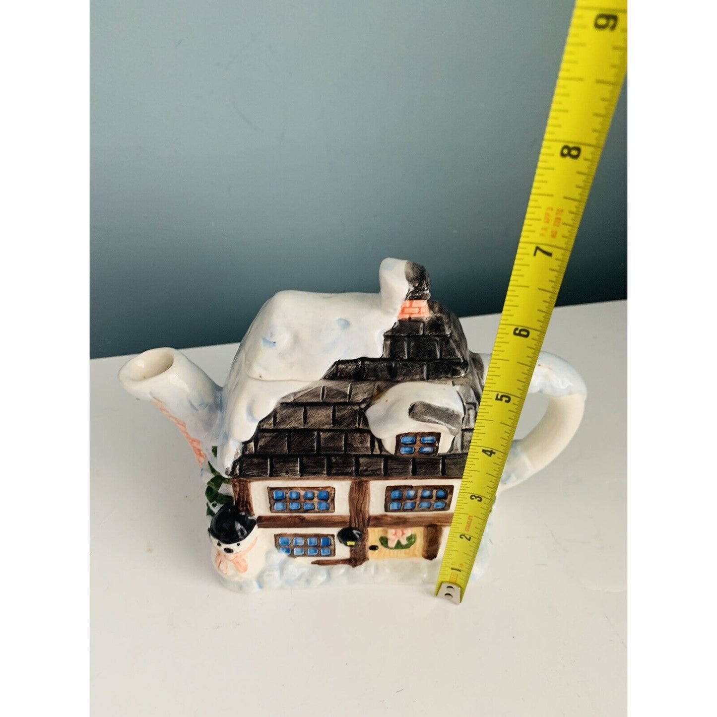 Ceramic Teapot House In Winter Scene By Scott's Inc. Snowman Christmas House Tea