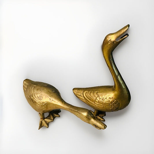 (2) Vintage Brass Geese Duck Figurines Vintage Nautical Lake Home Decor Patina