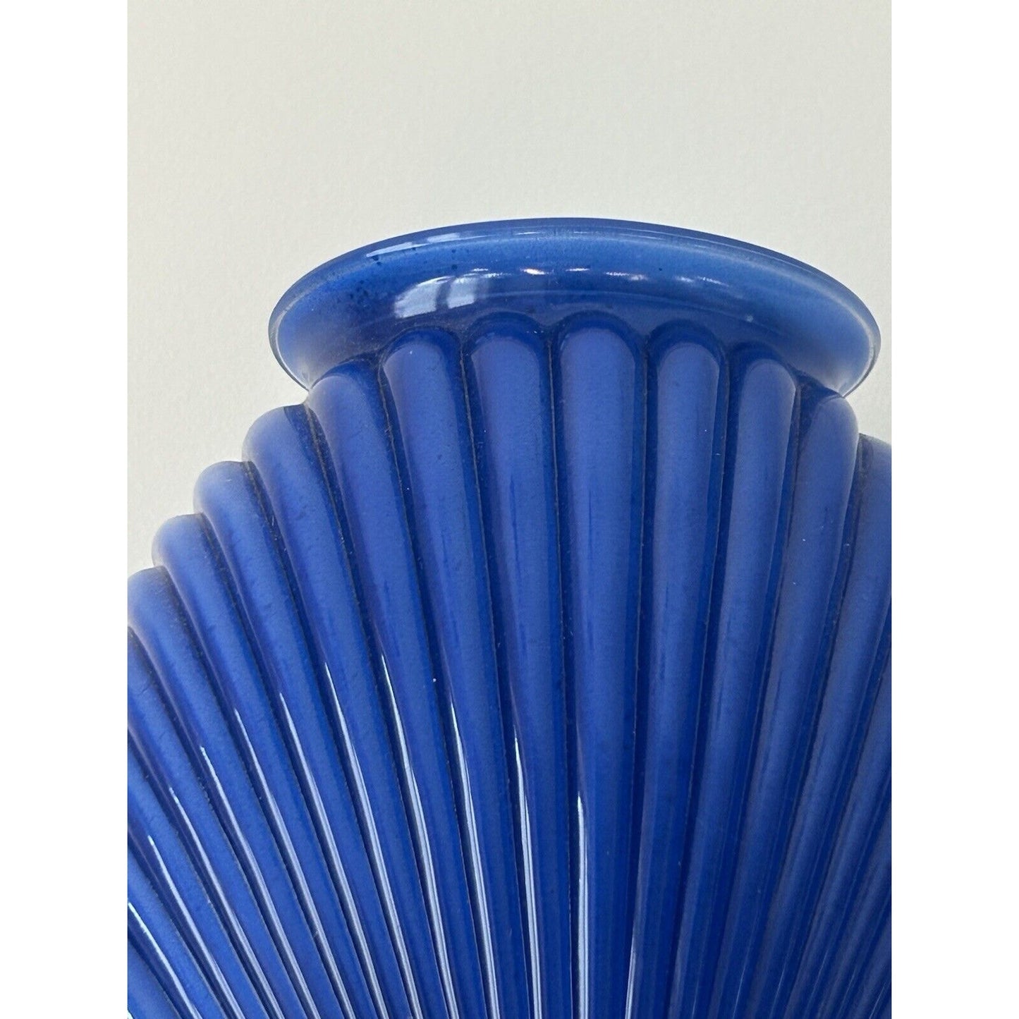 Art Deco Draped Ribbed Pleated Royal Cobalt Blue Glass Vase Vintage Iridescent