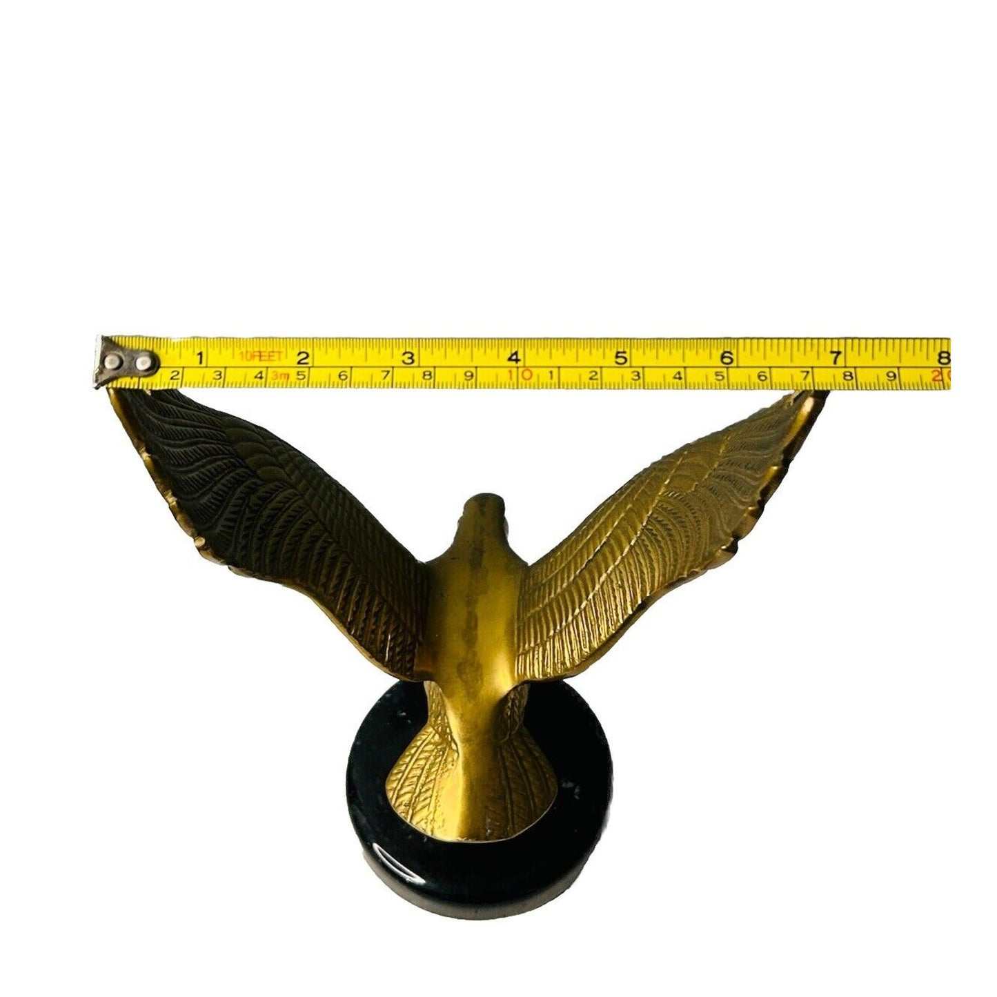 Vintage Solid Brass 10” American Bald Eagle Statue Flying Black Marble Base