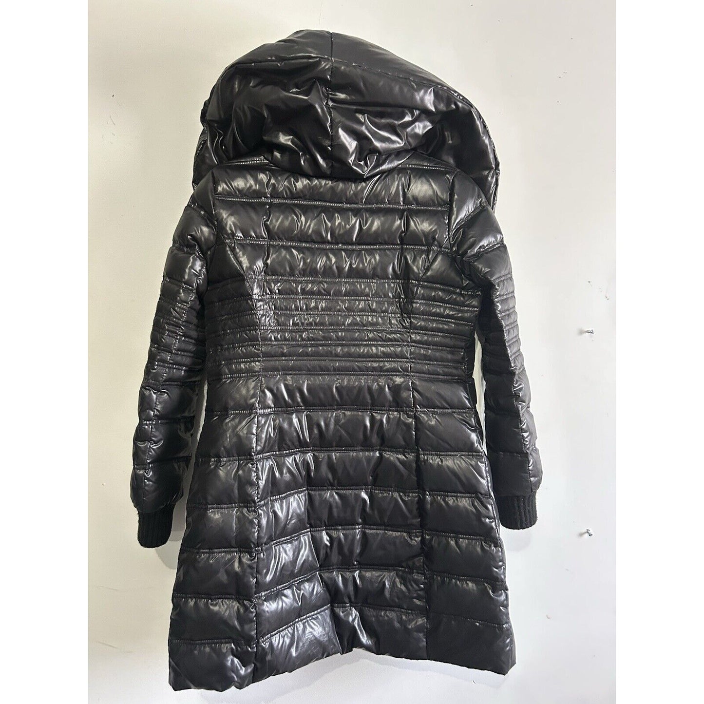 Moda international Puffer Jacket Black Women’s Size Small Long Winter Coat Shiny