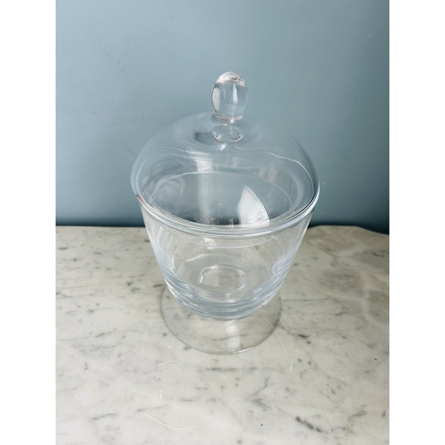 Apothecary Jar 10” Tall Clear Glass Footed Base Stem w/ Lid Top Heavy Solid