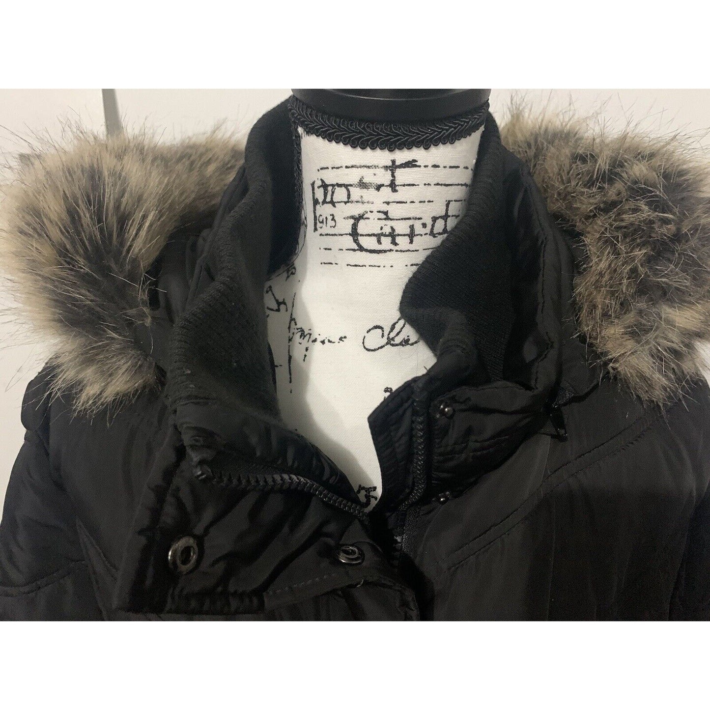 Junior Size XL Long Black Detachable Faux Fur Hooded Coat By Sophie Madison