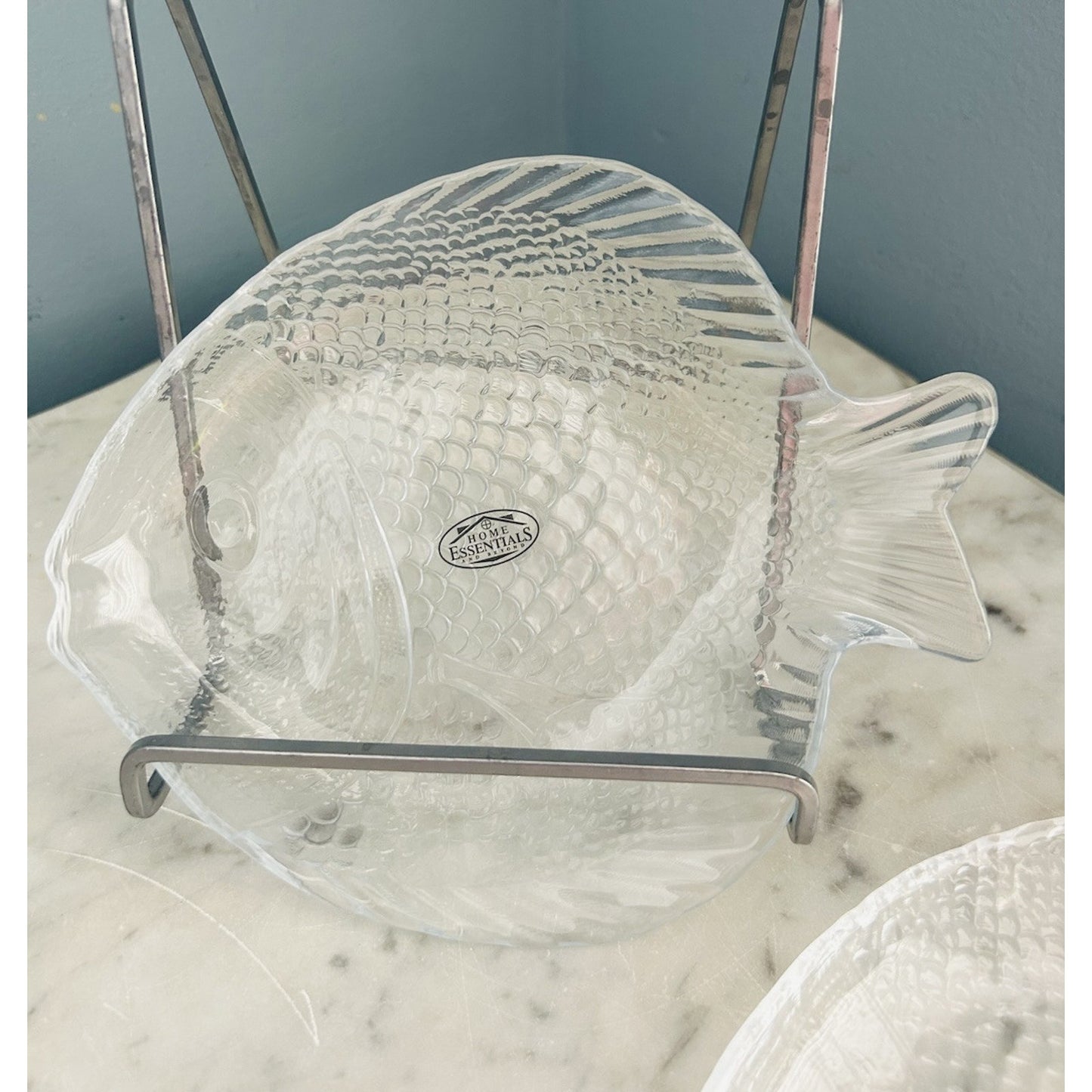 4 New Home Essentials Fish Plates Clear Glass Small Dessert Appetizer Stackable