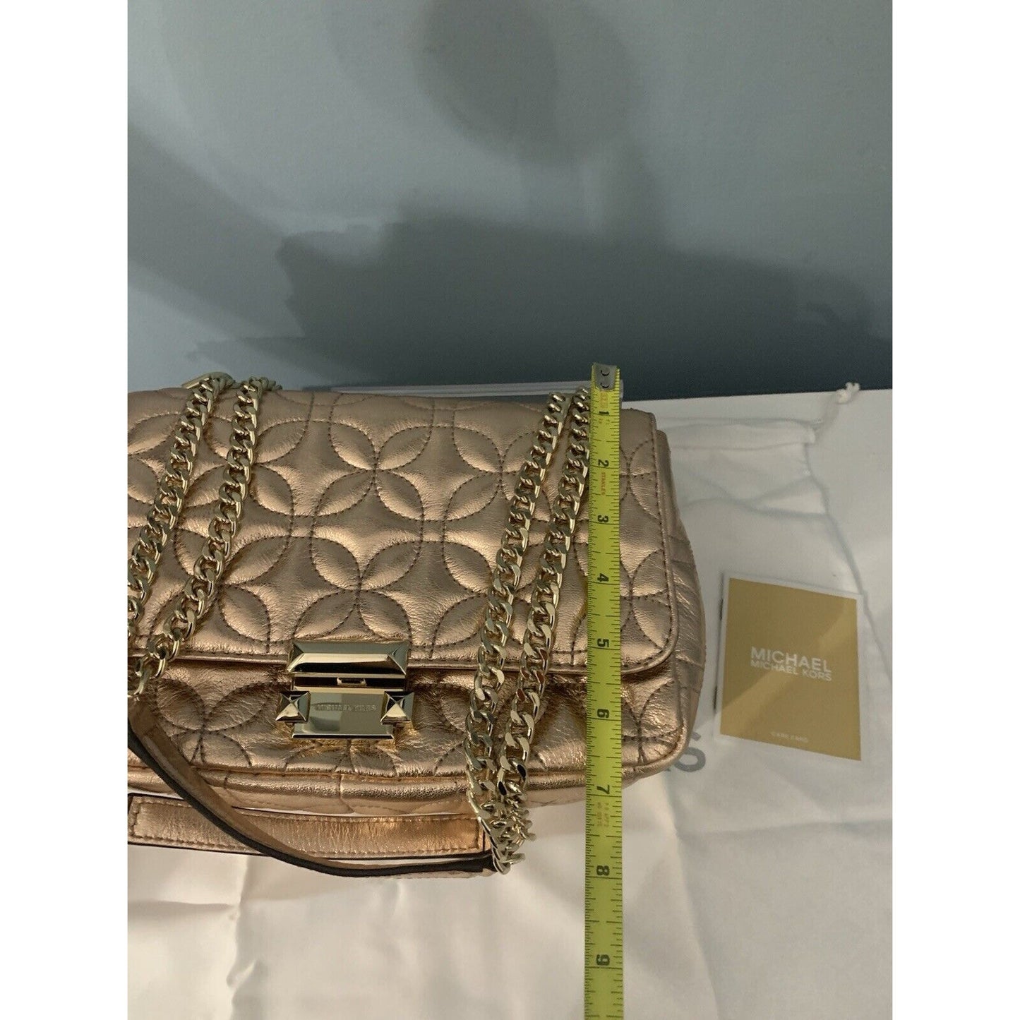 New Michael Kors Sloan Gold Chain Quilted Leather Shoulder Bag Rose Gold Shiny