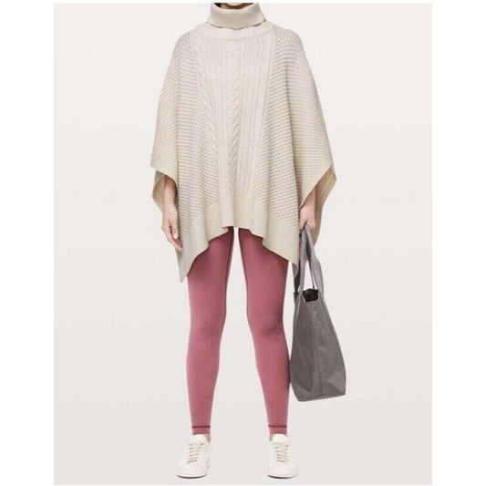 New Lululemon Rolling In The Warmth One Size Turtleneck Wool Cable Knit Poncho