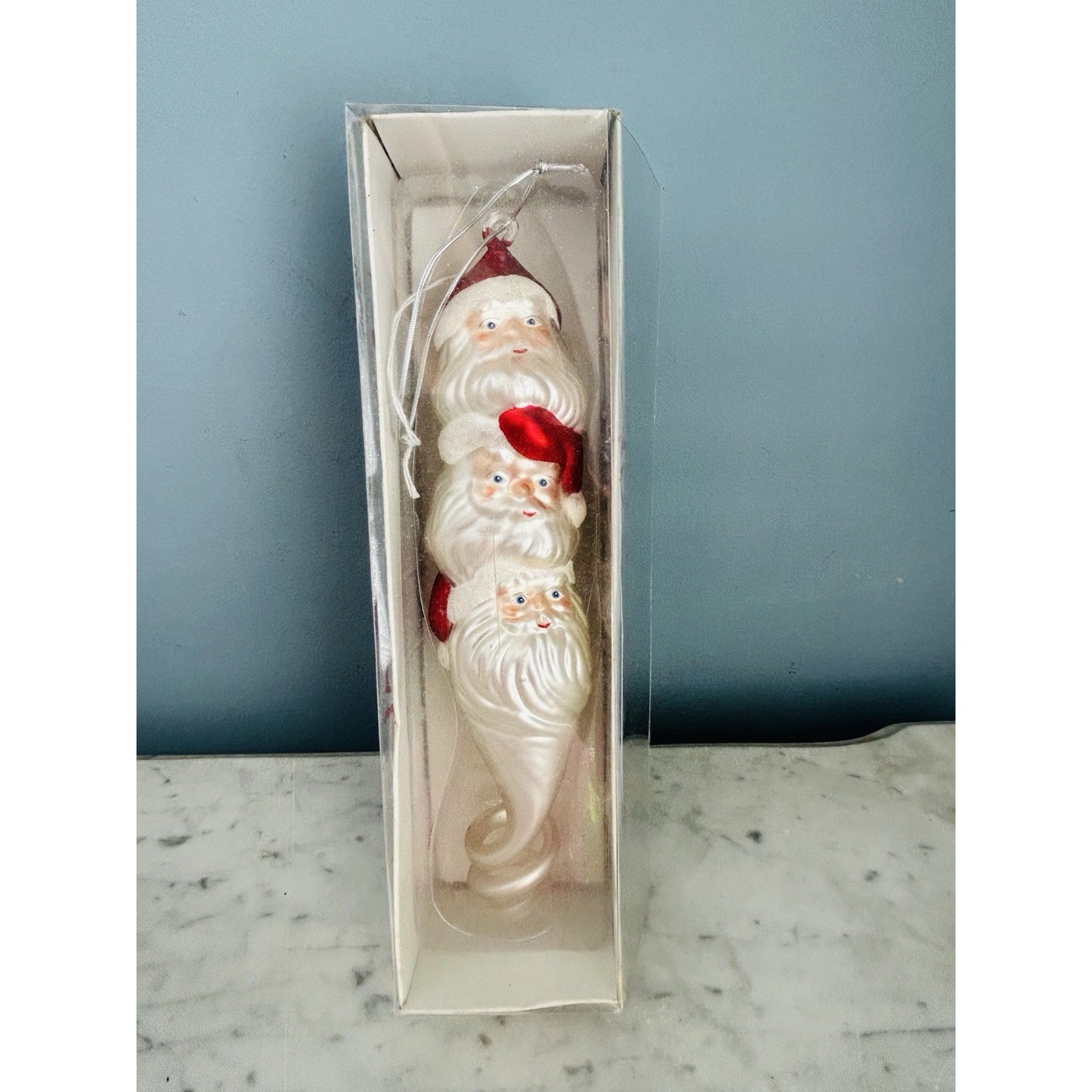 Vintage Department 56 Mercury Glass Totem Santa Head Ornament 1998 10” Tall Box