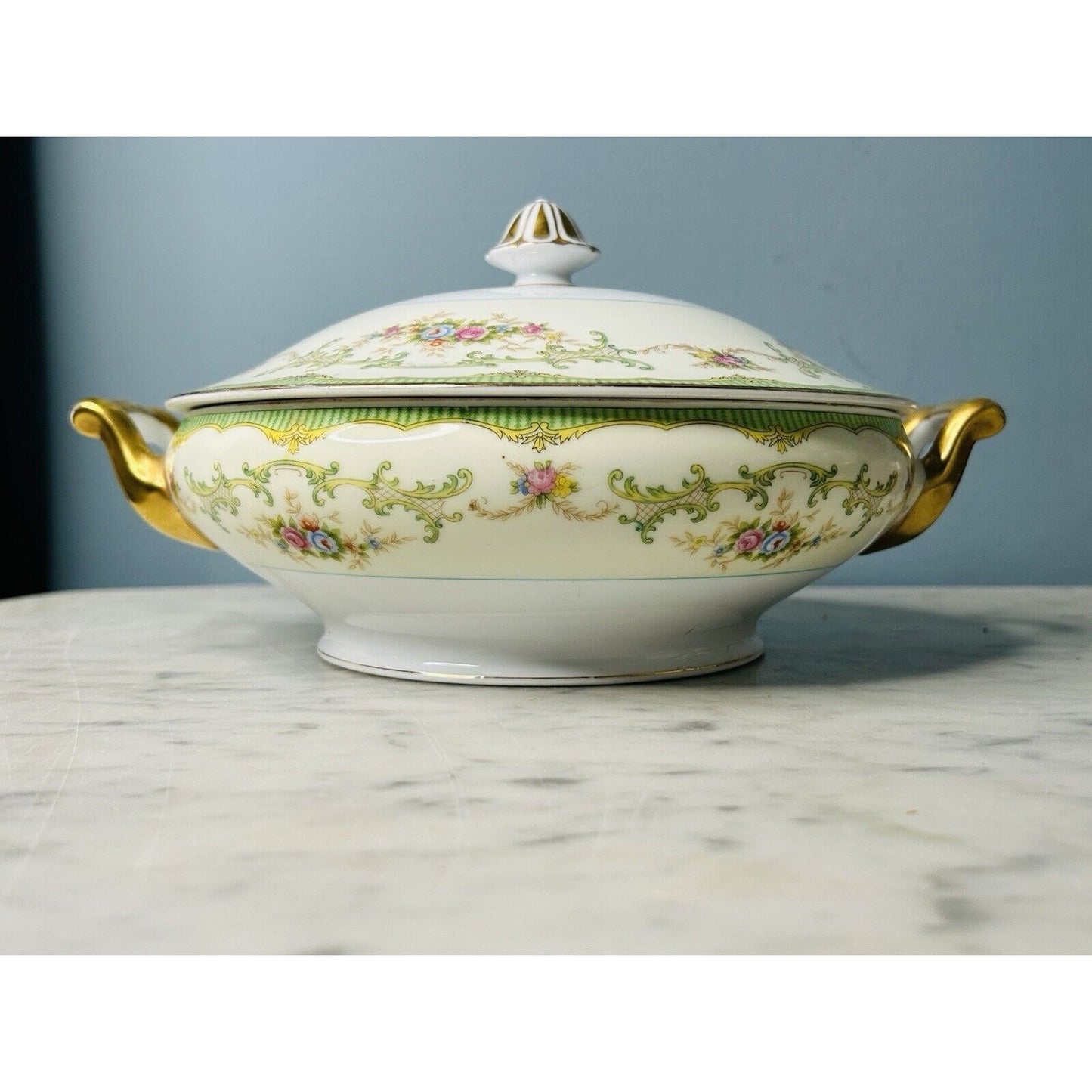 Noritake Marlene Tureen Serving Bowl Floral Gold Trim Japan Vegetable Covered