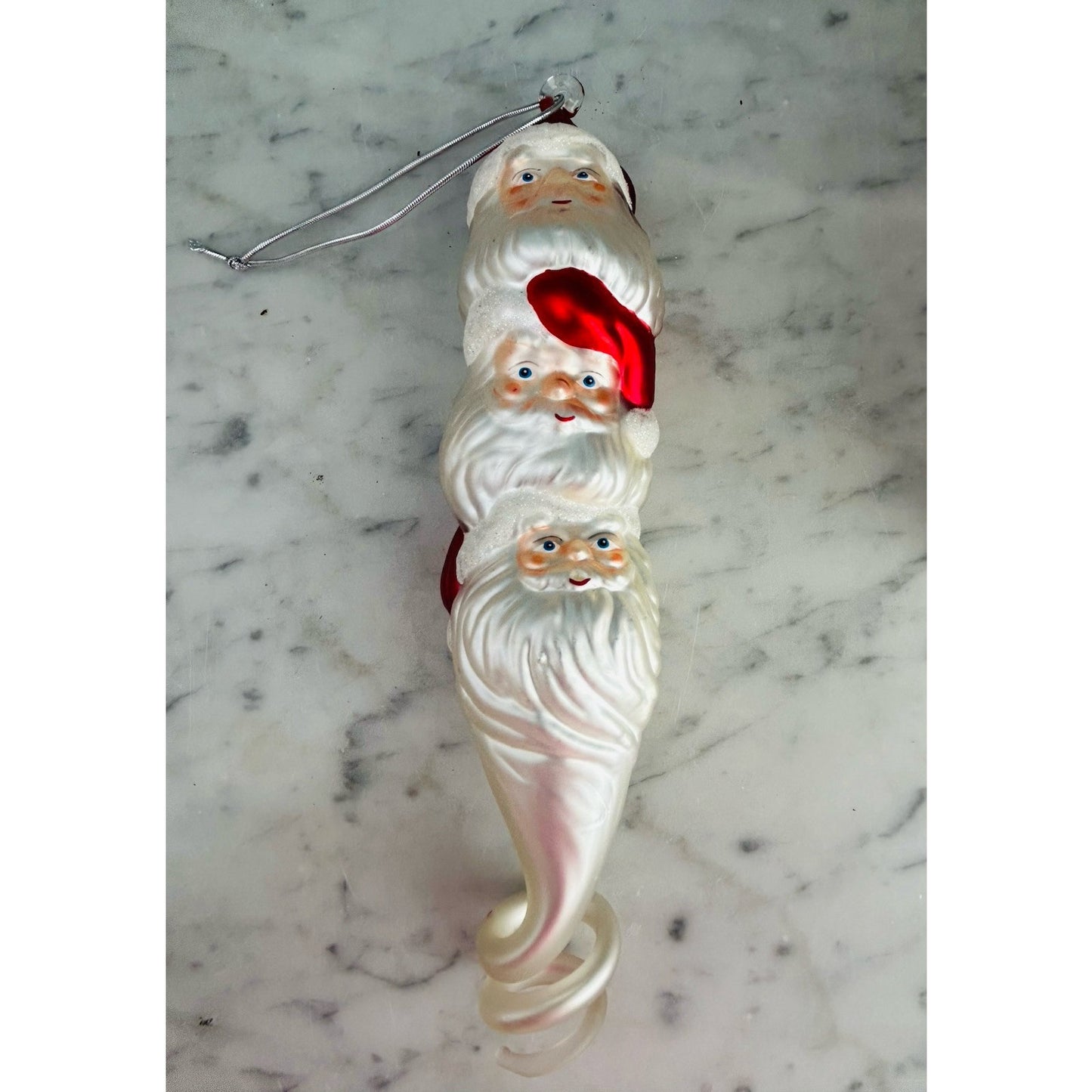 Vintage Department 56 Mercury Glass Totem Santa Head Ornament 1998 10” Tall Box