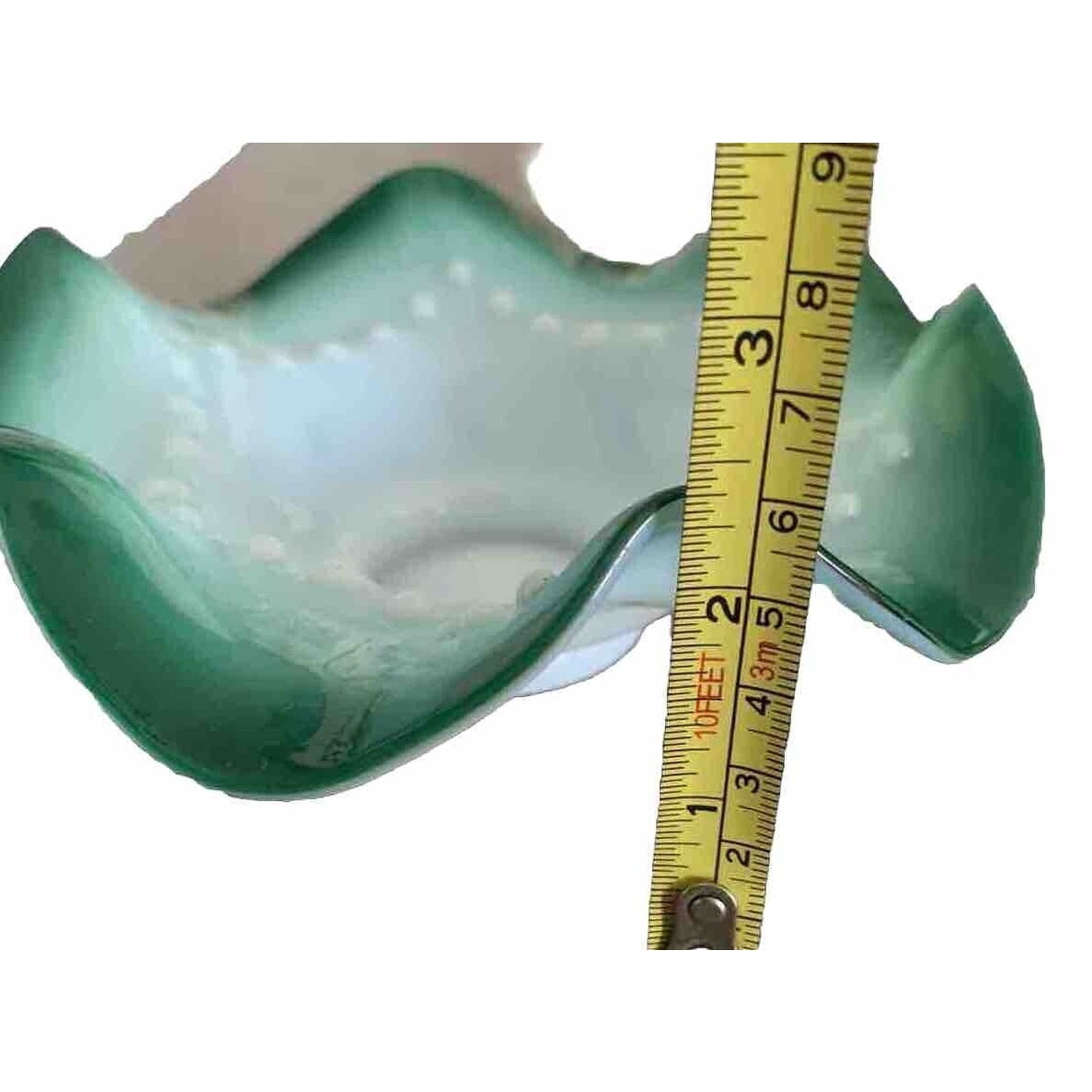 Emerald Green Hobnail Scalloped Edge Blown Glass Bowl 6 3/4” W X 2 1/2” D