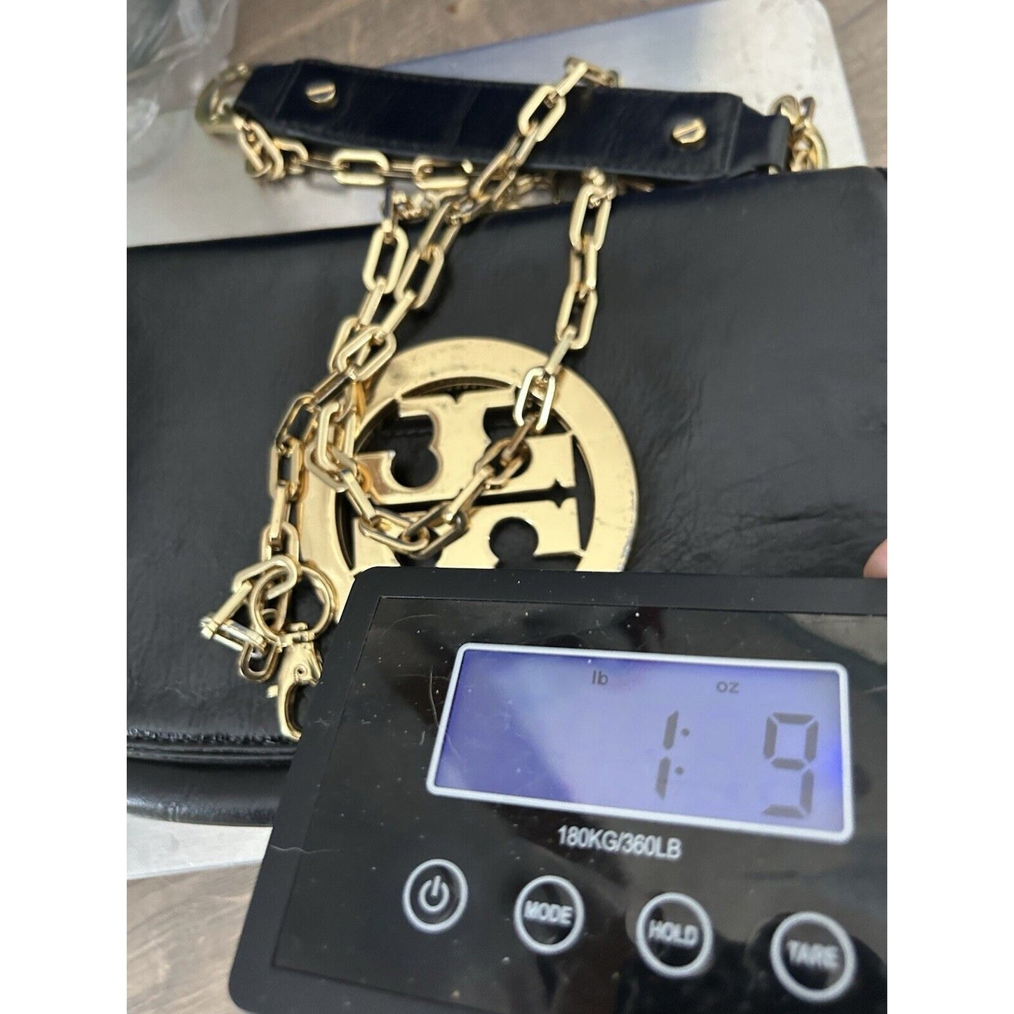 Tory Burch Reva Black Leather Purse Detachable Gold Chain Strap Crossbody Clutch