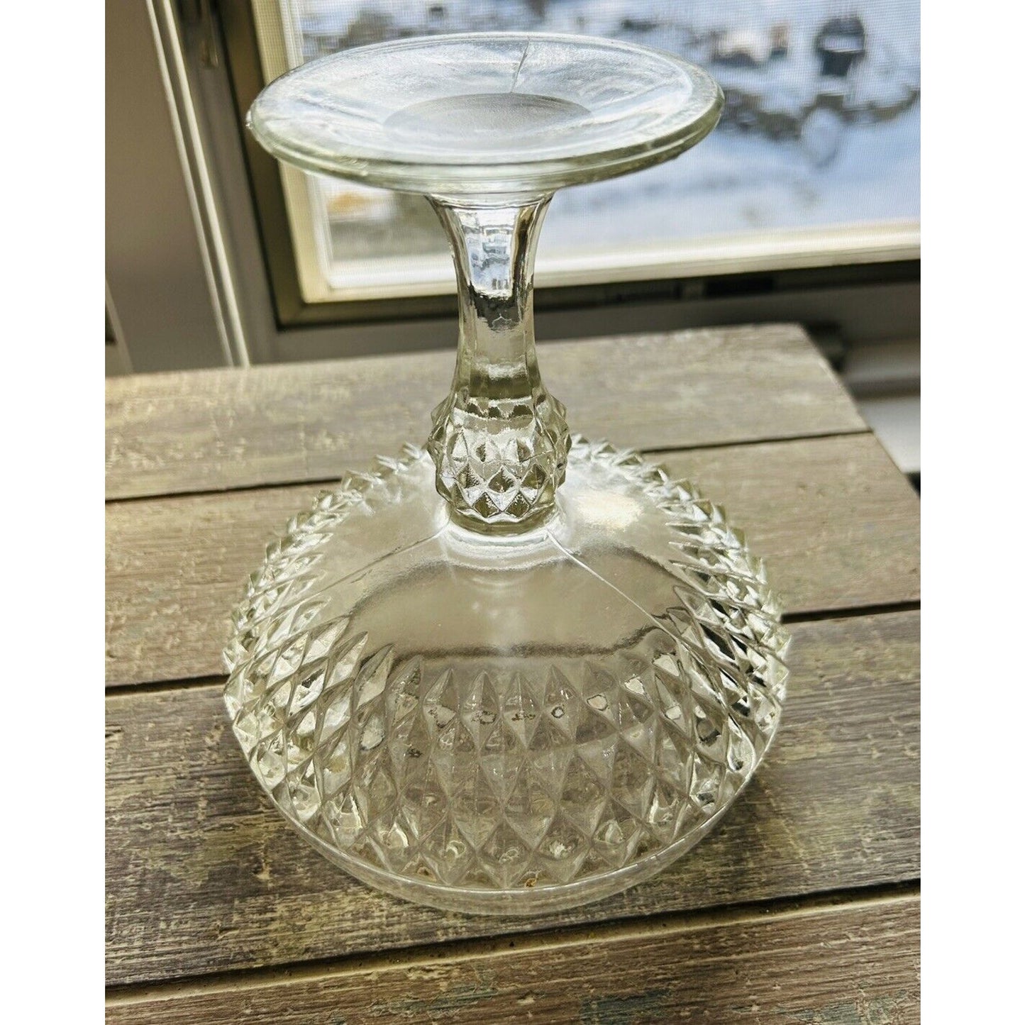 Vintage Indiana Glass Diamond Point Compote Pedestal Bowl Candy Dish No Clear