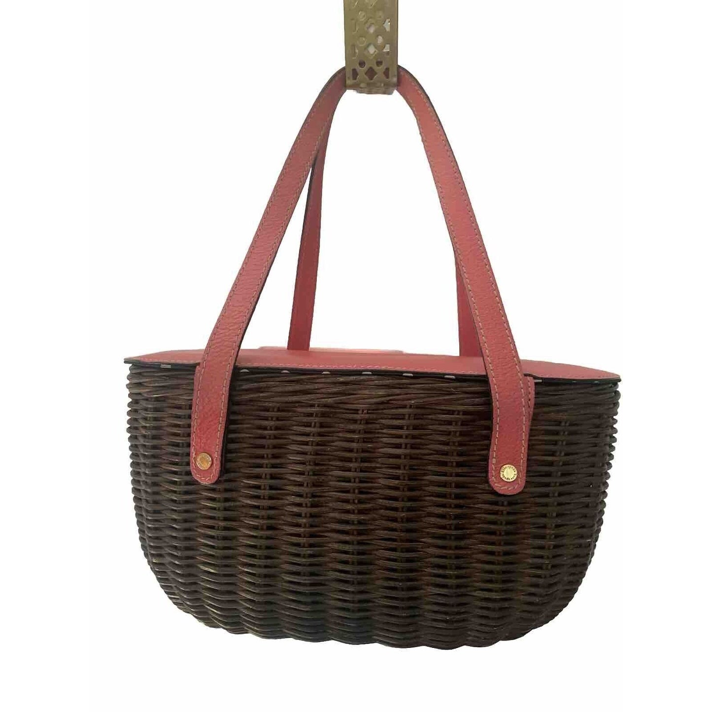 11" Vintage Kate Spade Original Wicker Leather Picnic Basket Style Handbag Purse