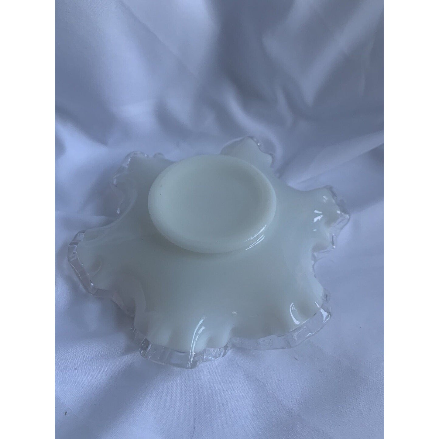 Opalescent Fenton Style Silver Crest White Glass Bonbon Candy Dish