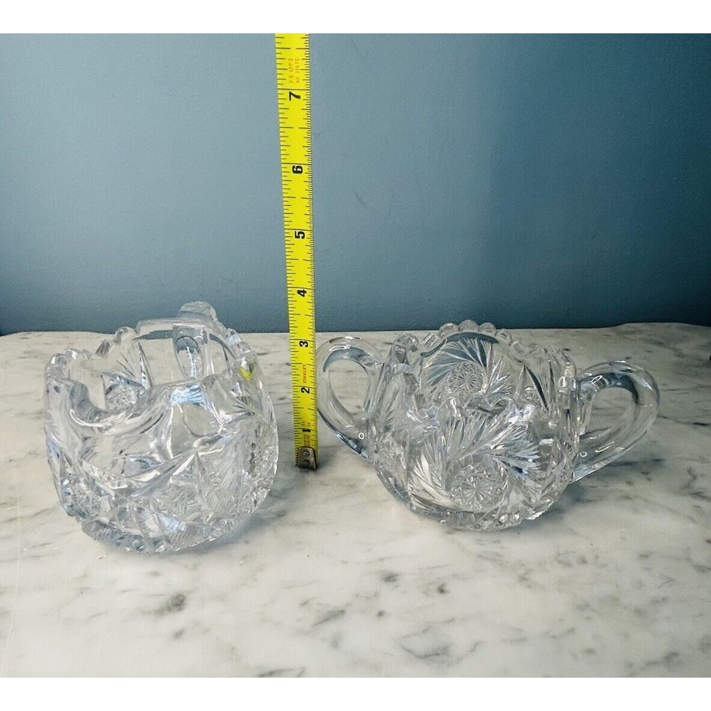 EUC American Brilliant Cut Crystal Glass Pinwheel Creamer Sugar Bowl Set ABP