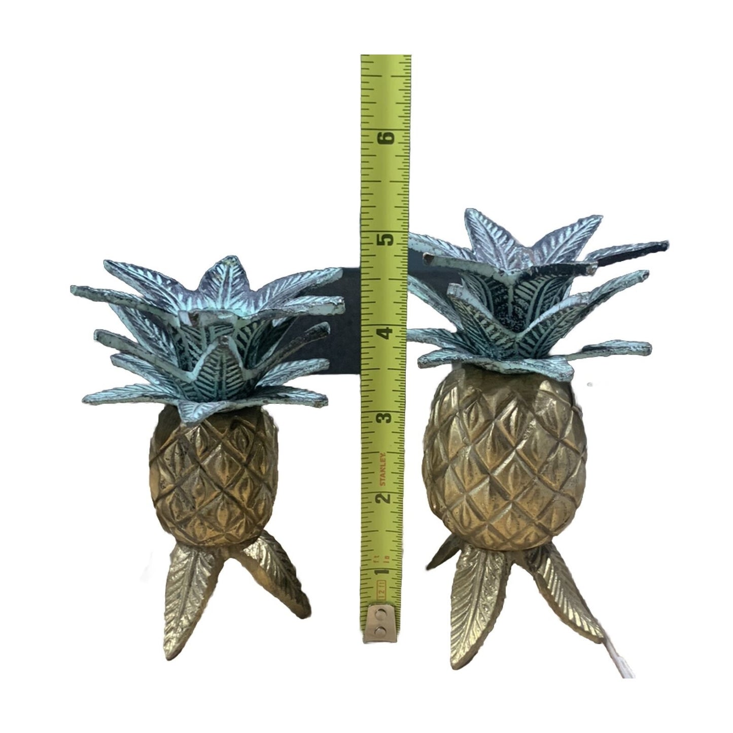 3 Vintage Heavy Antique Brass Pineapple Candlestick Holders Bohemian Retro