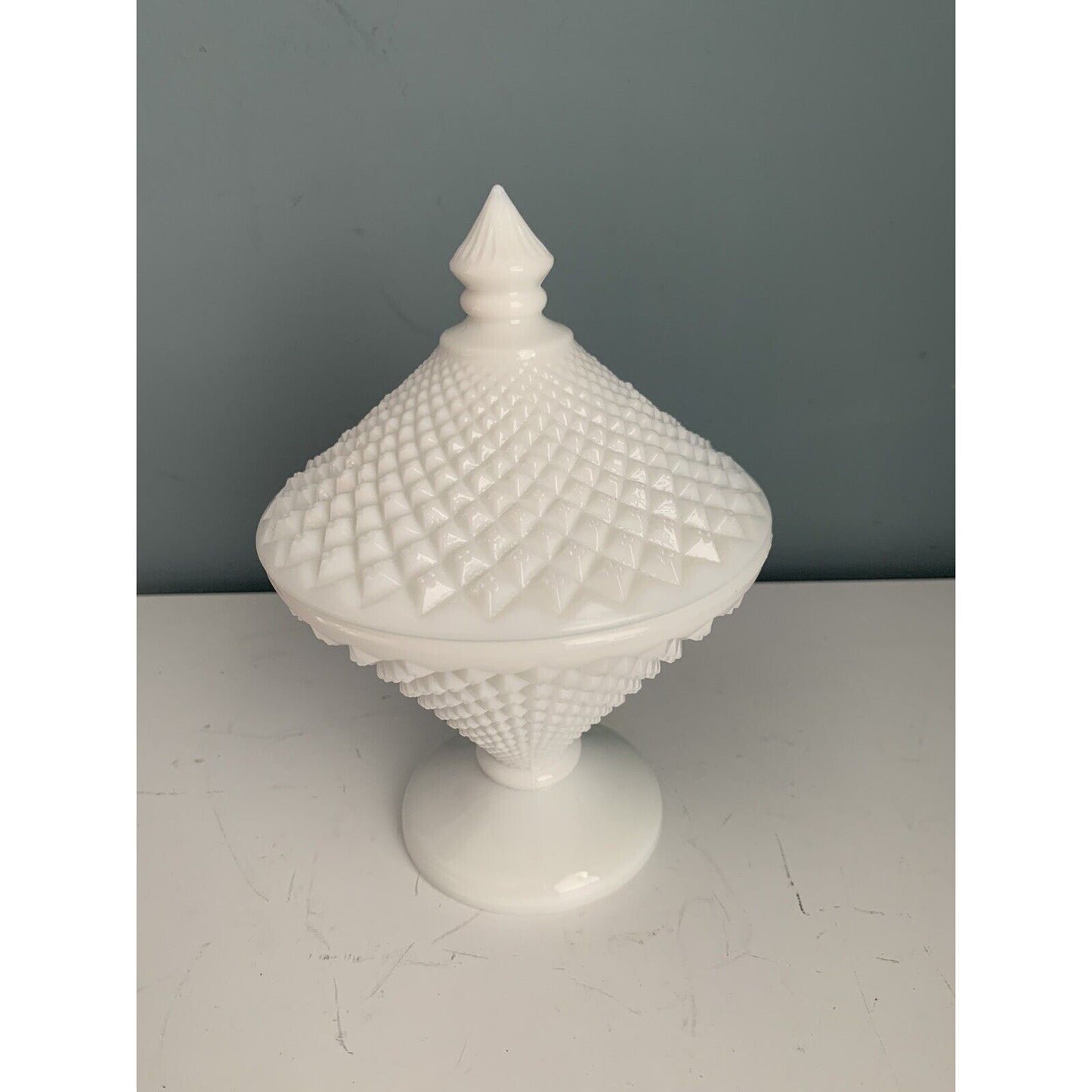 Vintage Westmoreland English Hobnail Sawtooth Milk Glass Compote Dish Lid