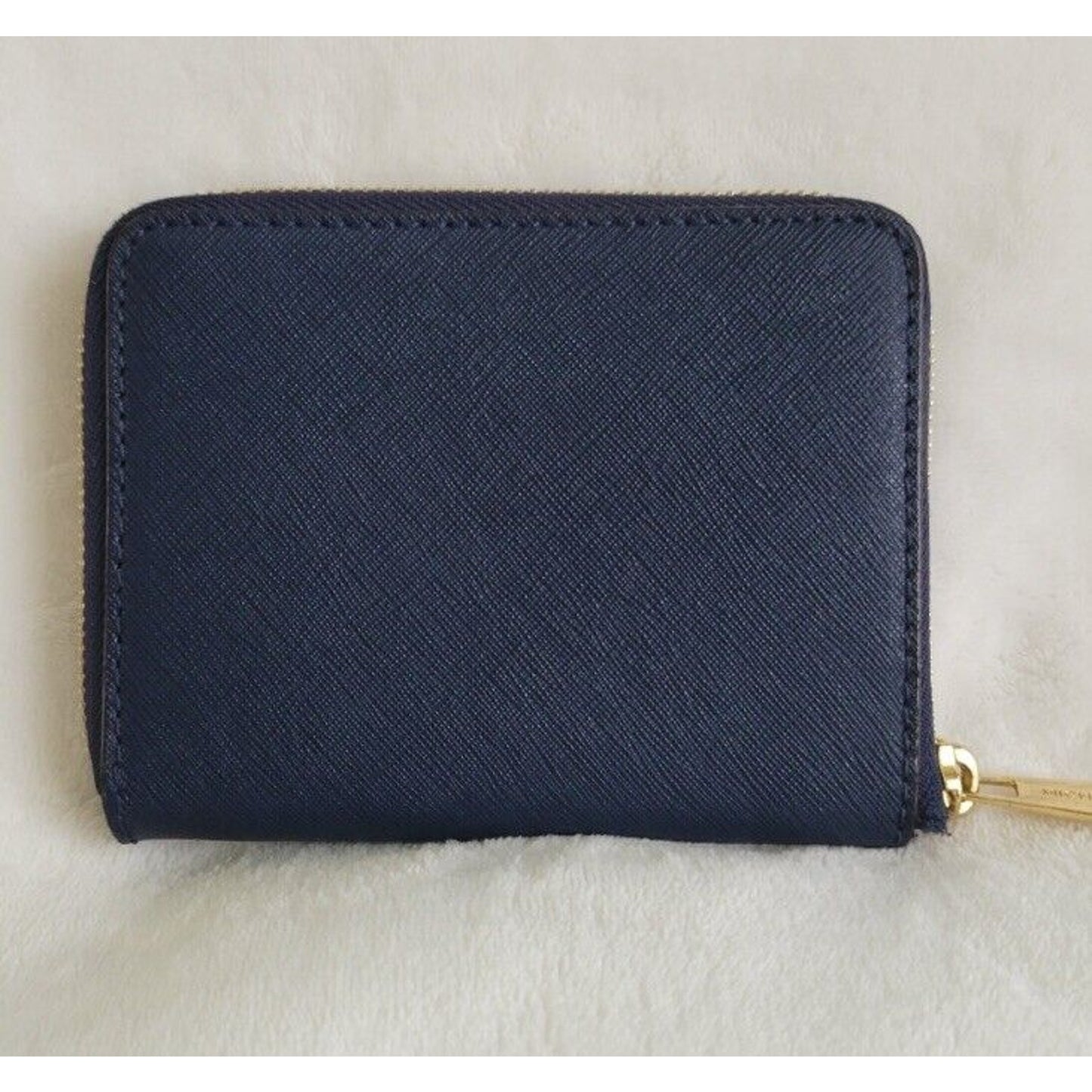 Michal Kors Navy Blue Wallet Gold Hardware Medium Size Zip Closure Jet Set