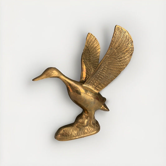 Vintage Solid Brass Taking Off Flying Duck Wings Up 14.75'' Tall