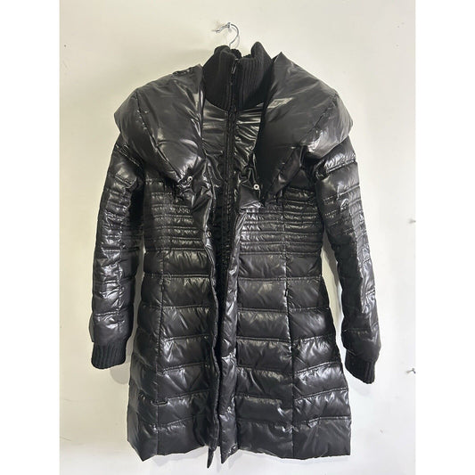 Moda international Puffer Jacket Black Women’s Size Small Long Winter Coat Shiny