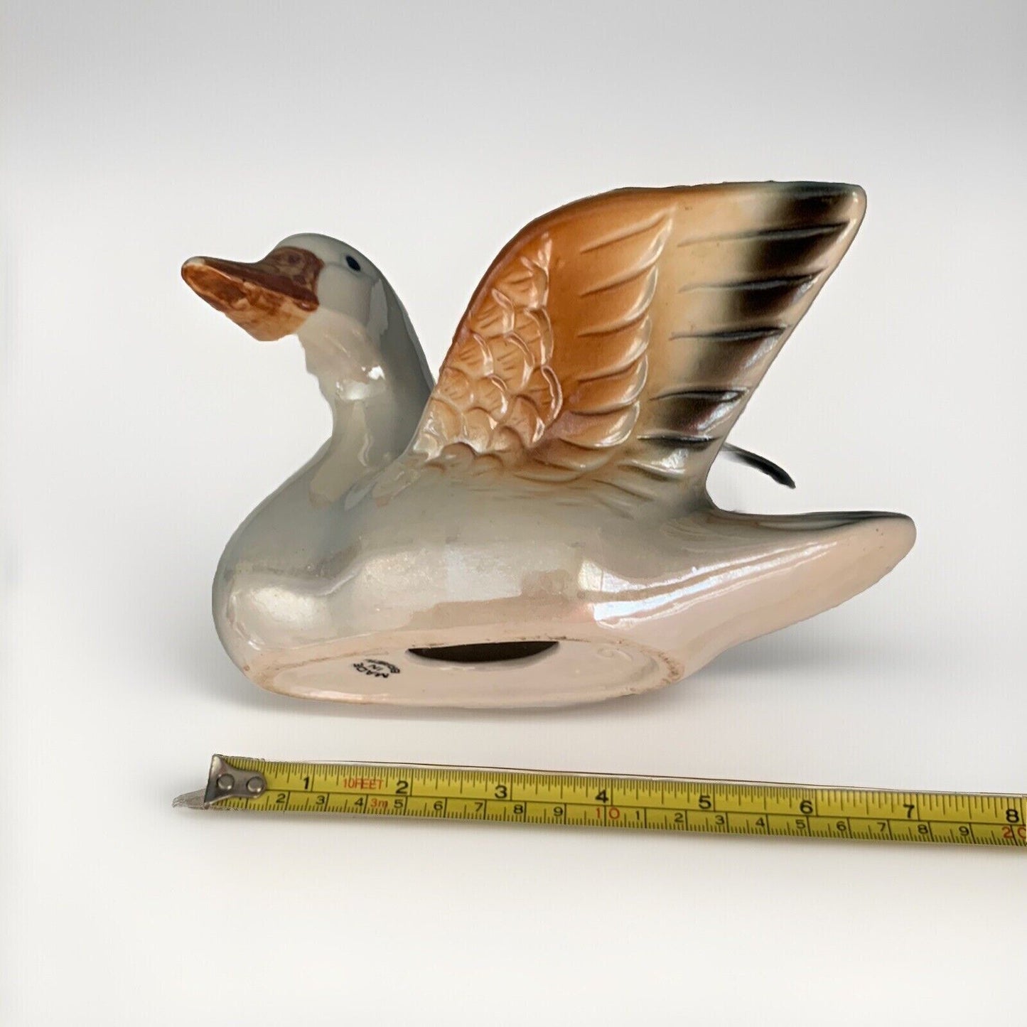 Ceramic Glazed White and Brown Duck Figure