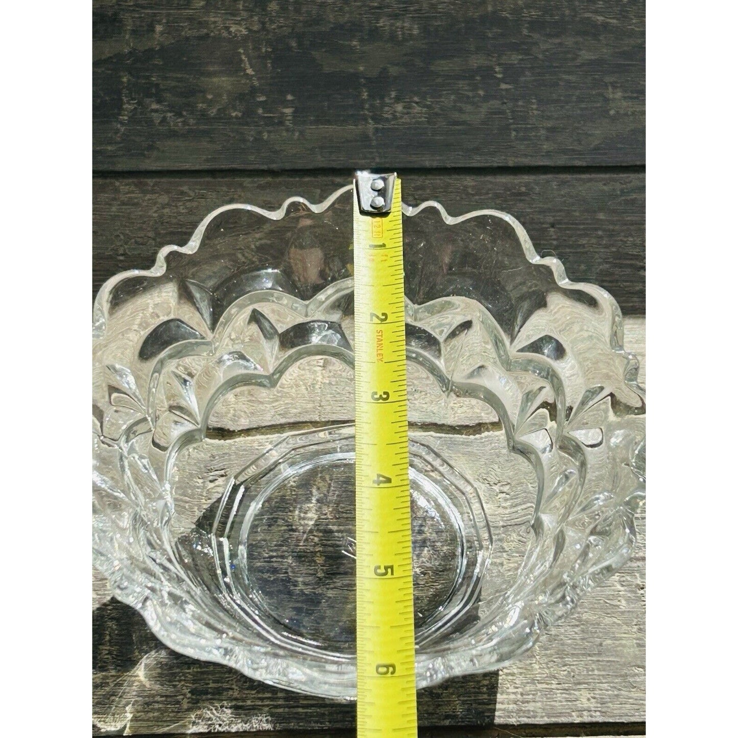 Vintage Heisey 6 1/4” Nappy Bowl Impressed Diamond H Scallops Clear Glass Dish