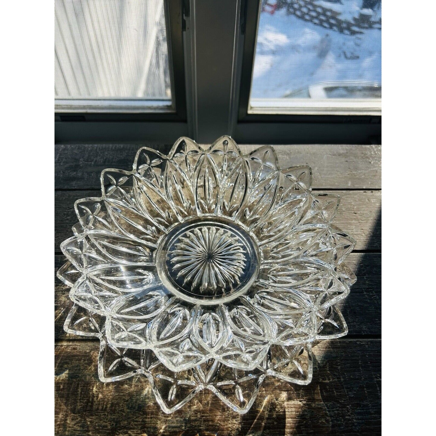 Vintage Federal Glass Petal Pattern Clear Glass Serving Bowl & Platter Flower