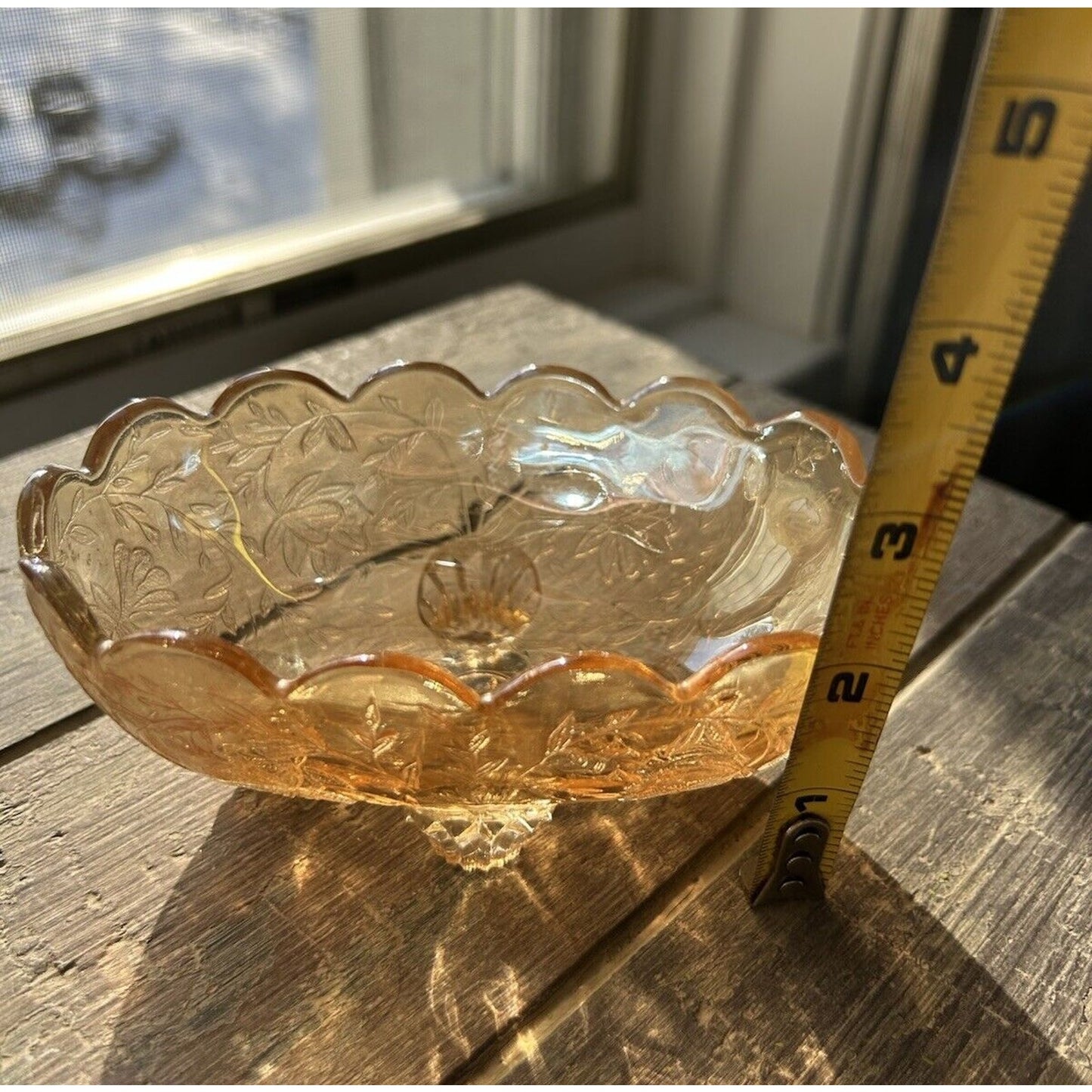 Vintage Iridescent Indiana Carnival Glass Dish Marigold Footed Oval Jewelry Dish