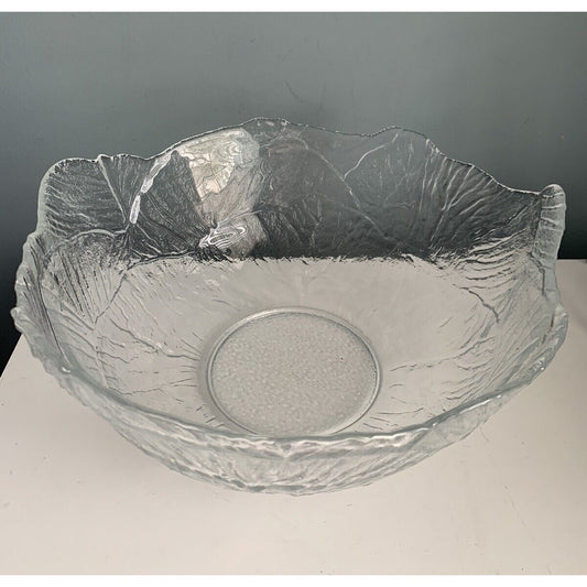 2408 Viking Cabbage Clear Textured Leaf Glass X Large Serving Bowl Centerpiece