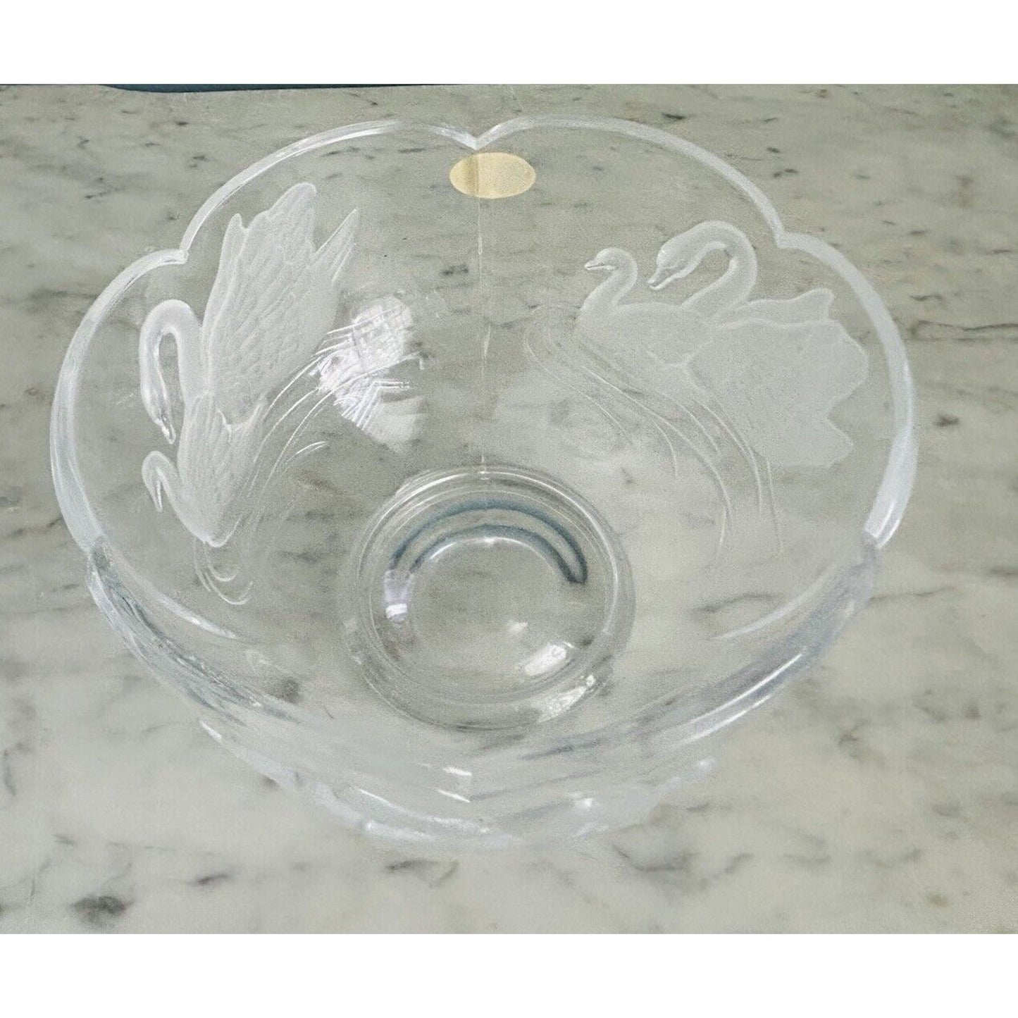 Vintage Teleflora 24% Lead Crystal Embossed Swans Frosted Serving Bowl France