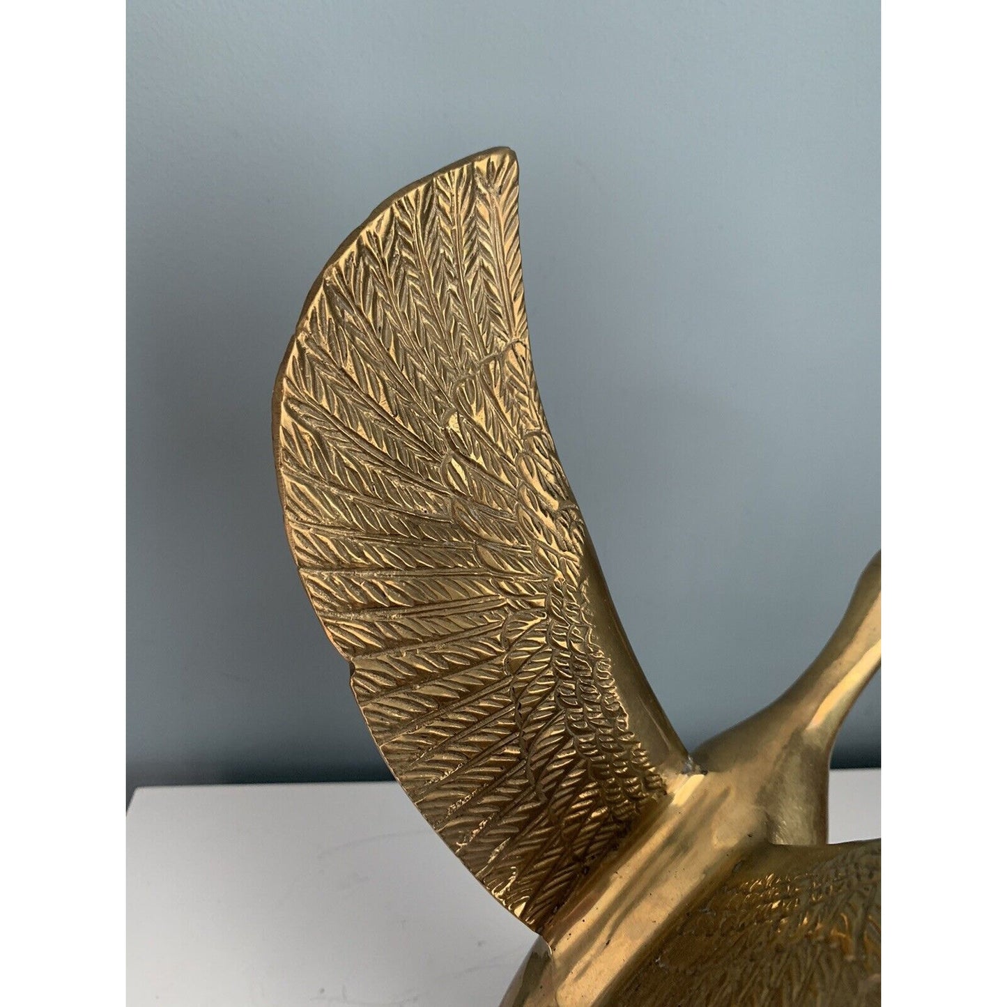 Vintage Solid Brass Taking Off Flying Duck Wings Up 14.75'' Tall