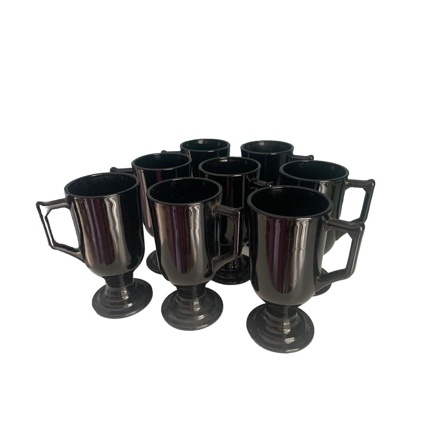 8 Vintage Black Amethyst Glass Footed Mugs Irish Coffee Cappuccino Tea Cups MCM