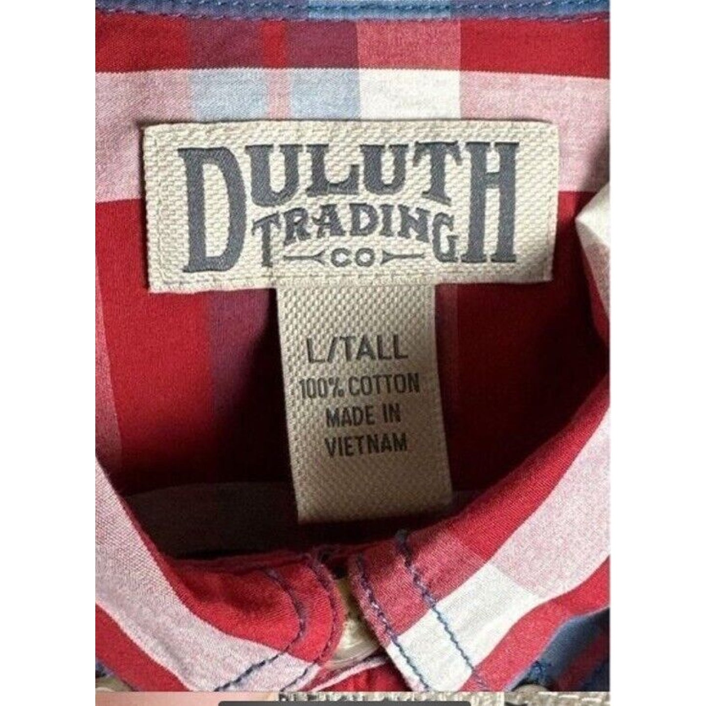 Duluth Trading Men’s Size Large Tall Red Short Sleeve Button Down Plaid Shirt