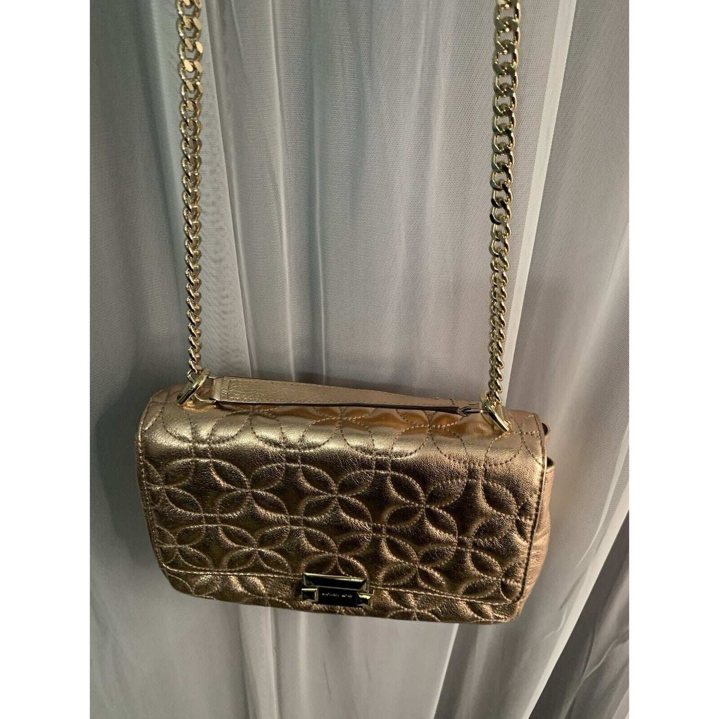 New Michael Kors Sloan Gold Chain Quilted Leather Shoulder Bag Rose Gold Shiny